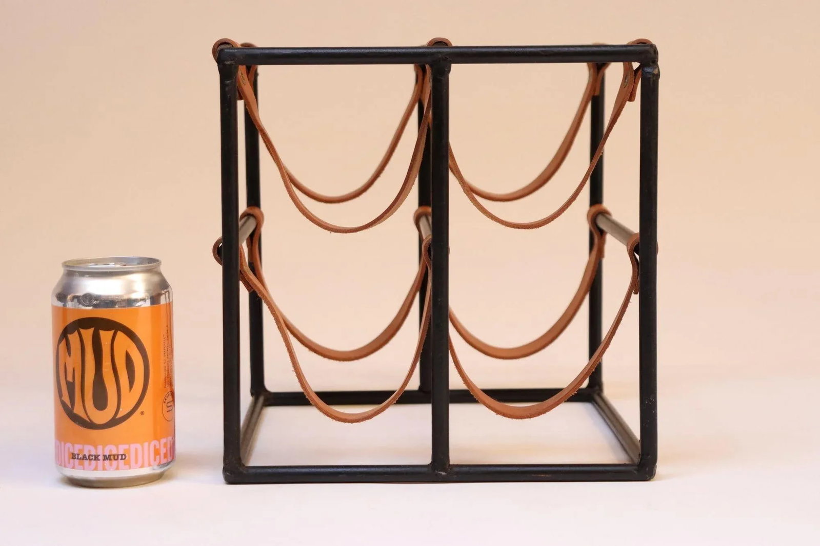 Vintage Arthur Umanoff Iron and Leather Four-Bottle Wine Rack - 6