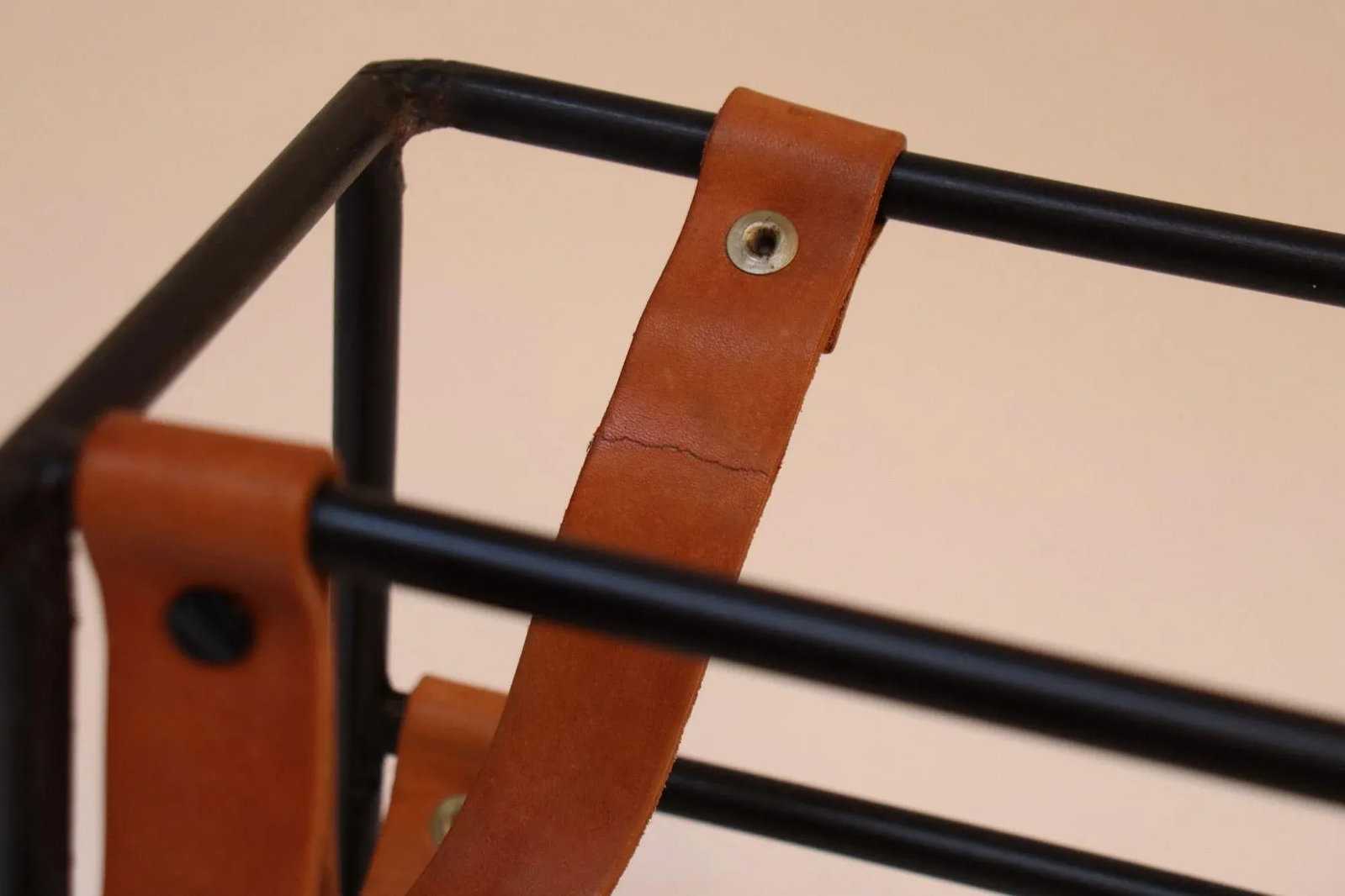 Vintage Arthur Umanoff Iron and Leather Four-Bottle Wine Rack - 7
