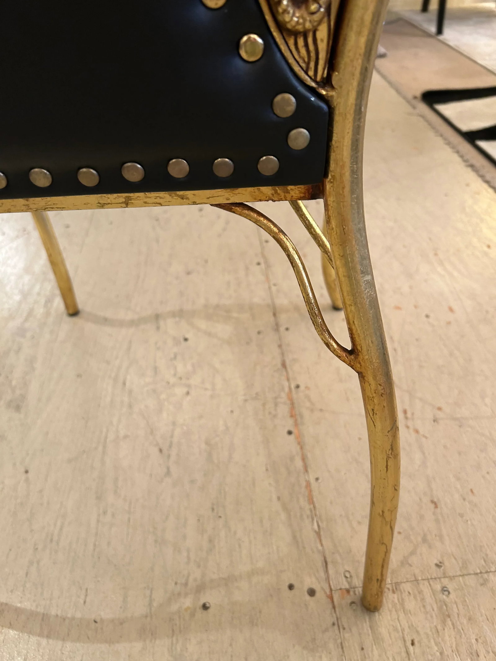 Cleopatra Black Leather Side Chair With Brass Relief - 5