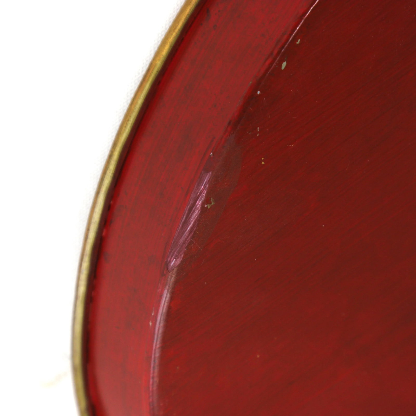 Vintage Handmade Metal Red Tray With Hand-Painted Gold Olive Leaf Wreath - 10