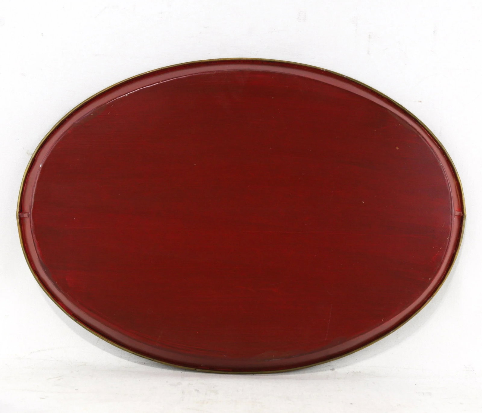 Vintage Handmade Metal Red Tray With Hand-Painted Gold Olive Leaf Wreath - 9
