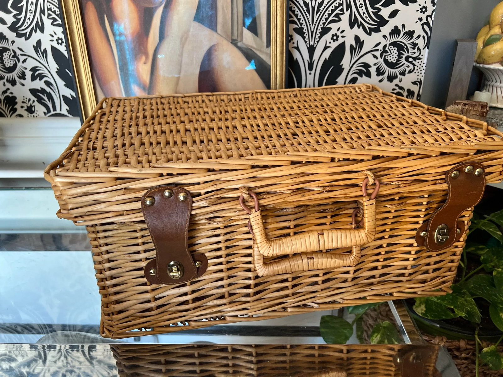 1970s Large Handmade Wicker Picnic Basket - 2