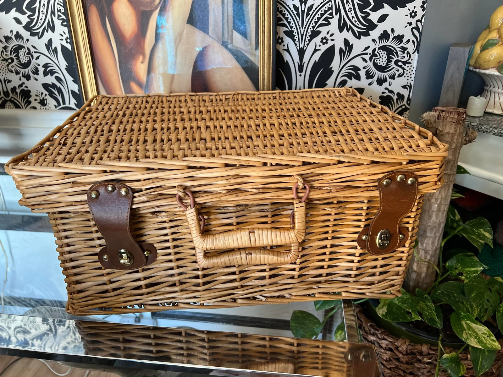 1970s Large Handmade Wicker Picnic Basket - 3