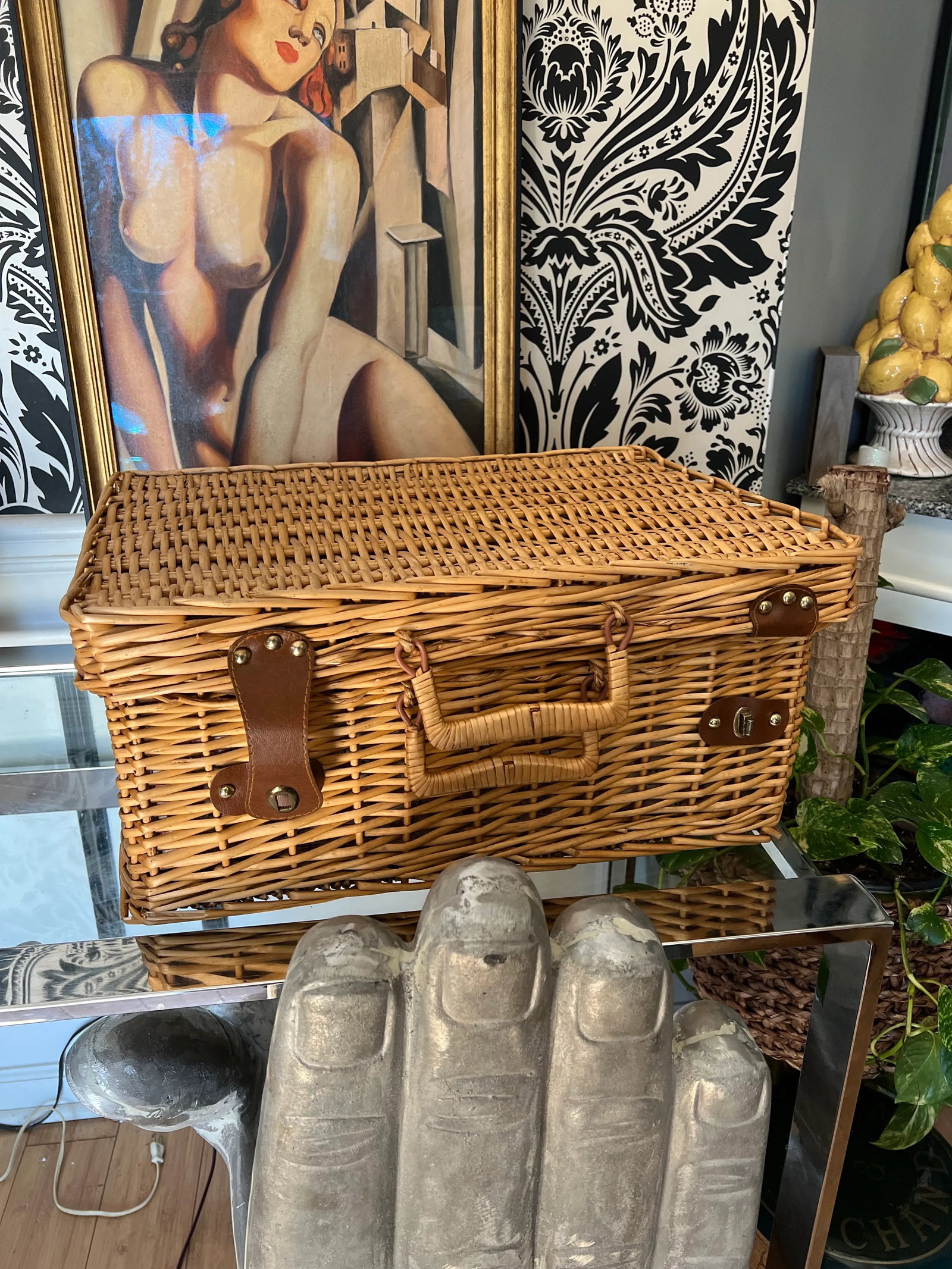 1970s Large Handmade Wicker Picnic Basket - 4