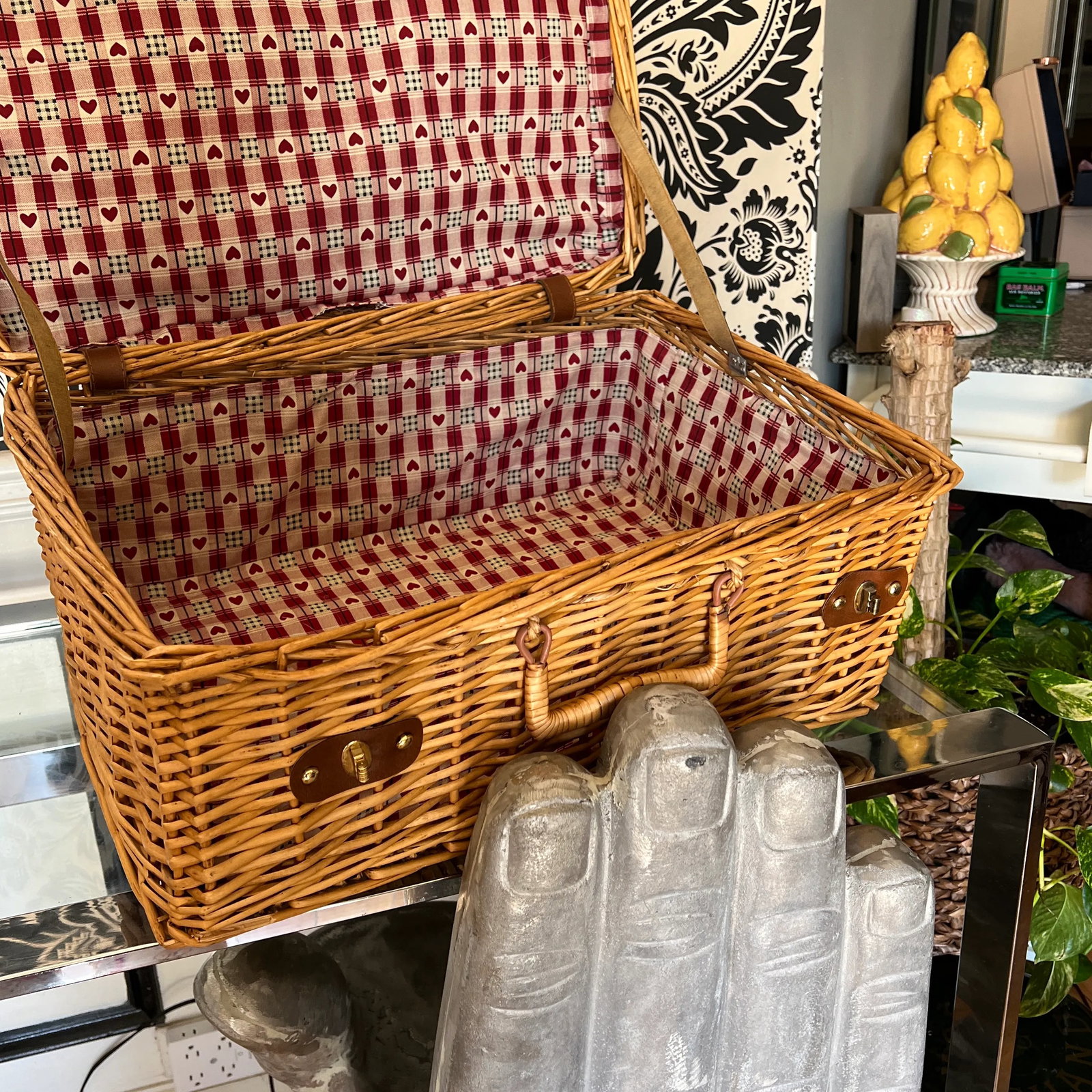 1970s Large Handmade Wicker Picnic Basket - 9