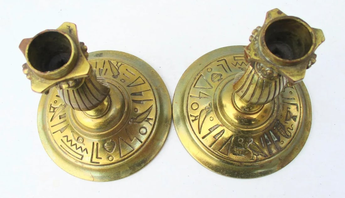 Egyptian Revival Bronze Candlesticks - a Pair - 4