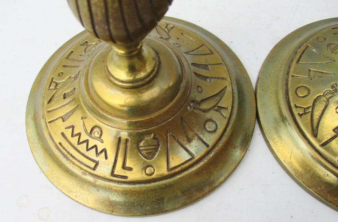 Egyptian Revival Bronze Candlesticks - a Pair - 5