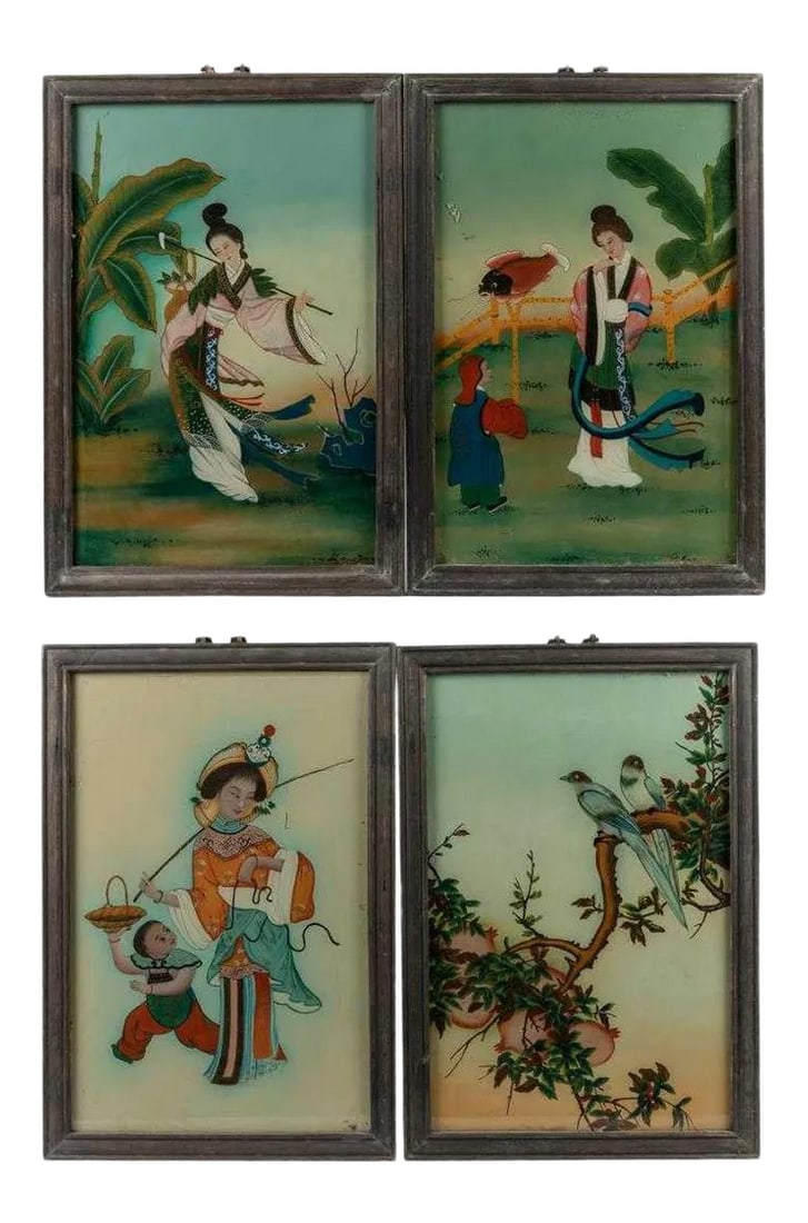 Set of Four Japanese Reverse Paintings (1 of 5)