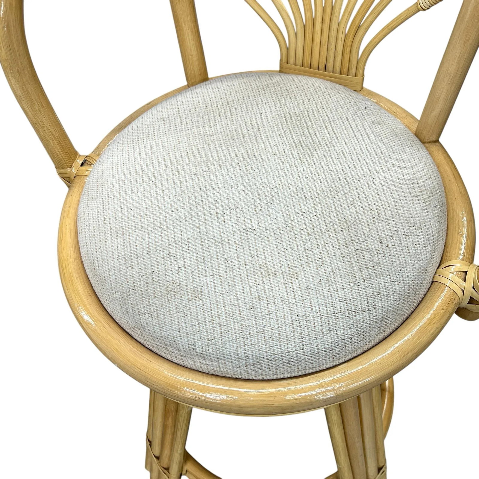 Vintage Coastal Rattan Fan Back Swivel Barstools - a Pair - 4