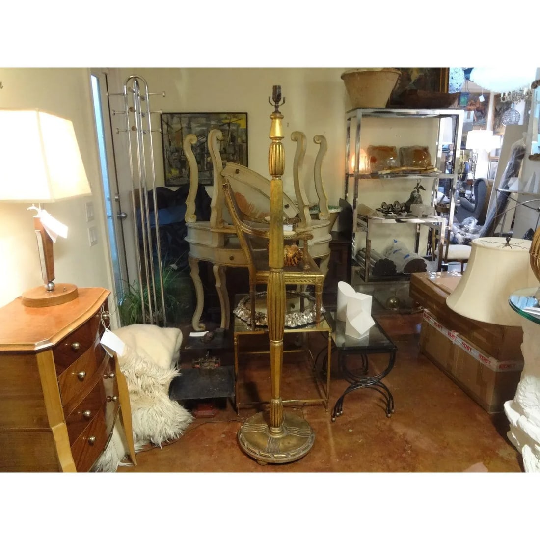1920s French Art Deco Gilt Wood Floor Lamp-Jules Leleu Inspired - 2