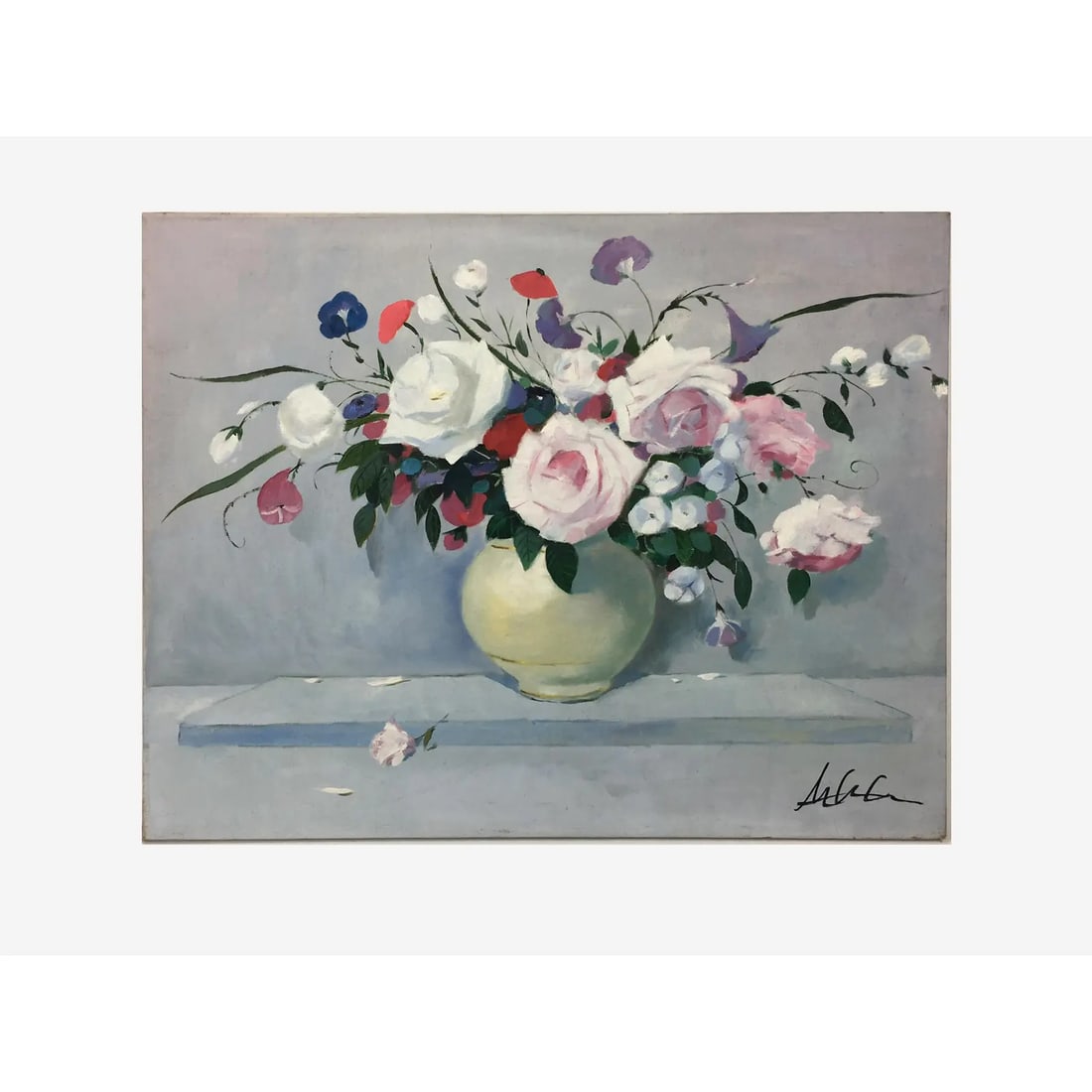 Vintage Impressionism "Flowers Bouquet in Vase" Painting - 4