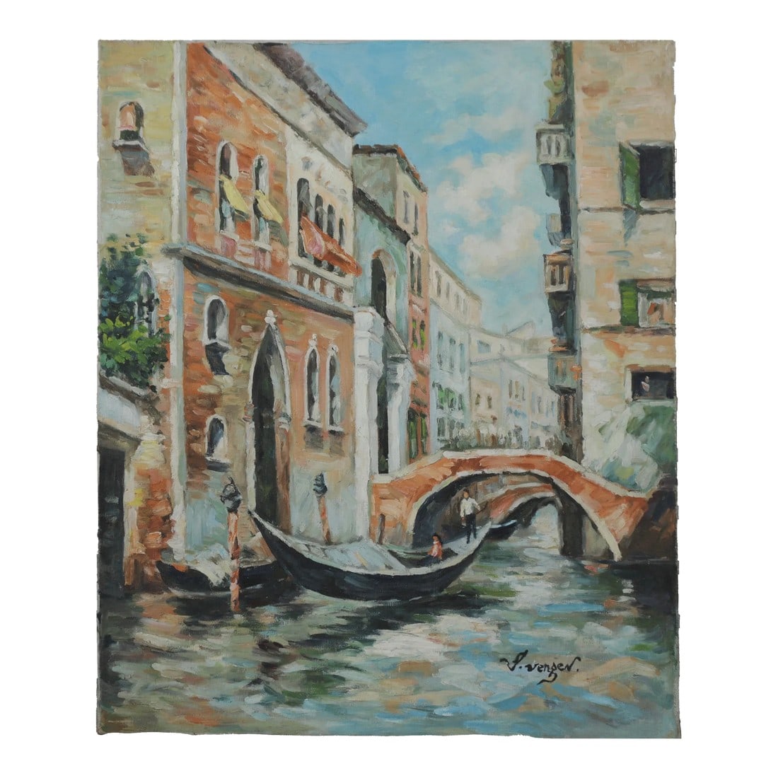 Venetian Canal Scene Oil Painting – Hand-Painted Architectural Artwork (1 of 11)