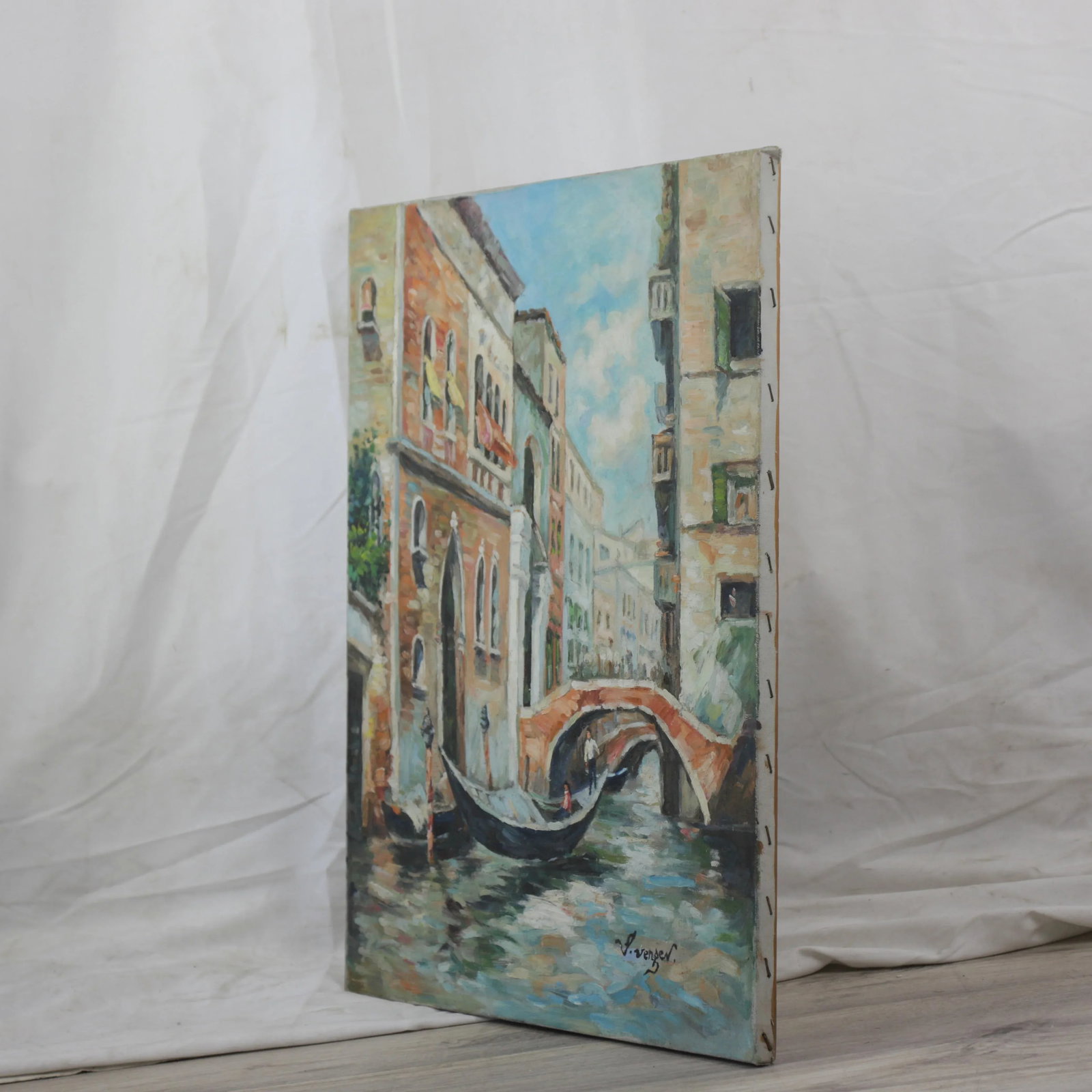 Venetian Canal Scene Oil Painting – Hand-Painted Architectural Artwork - 2