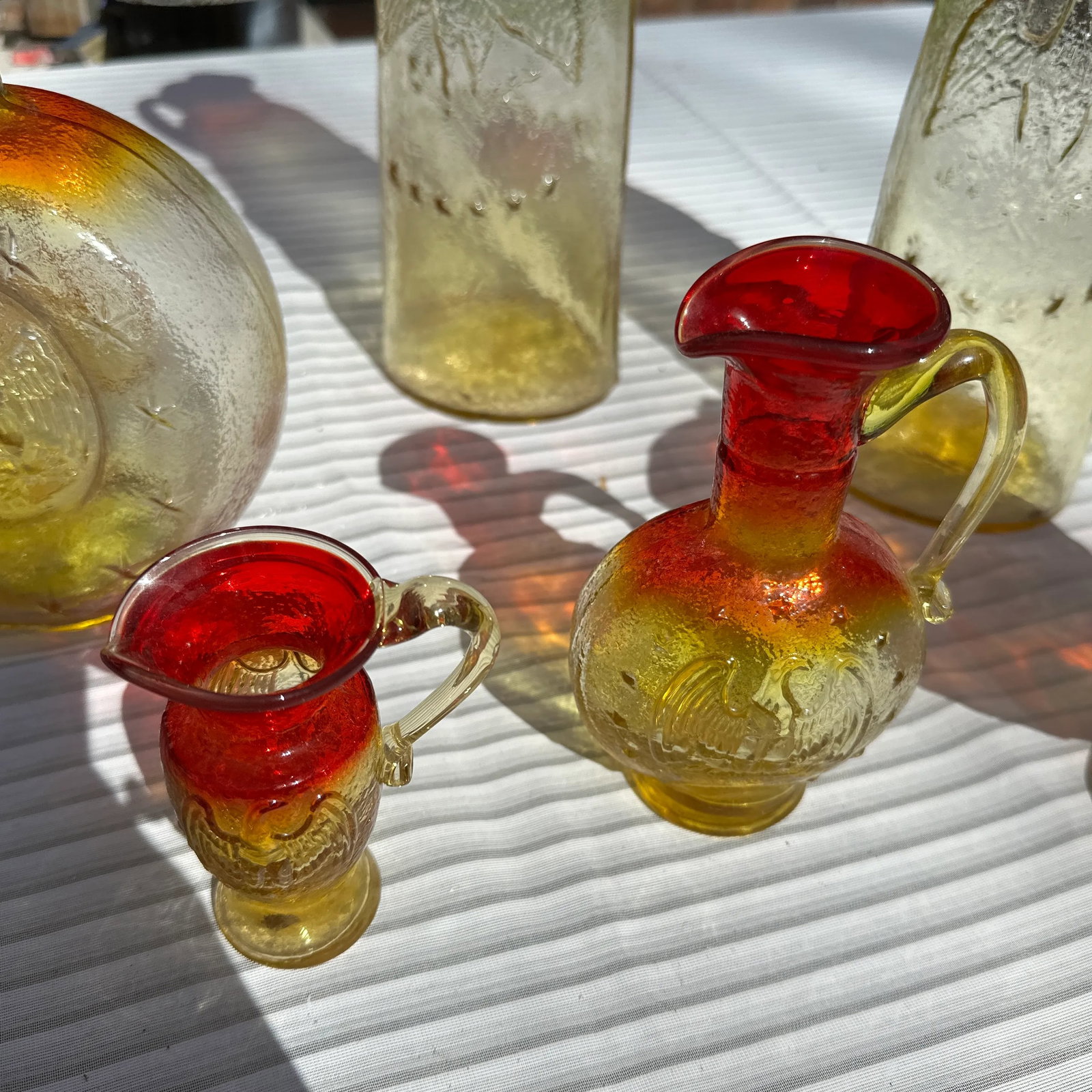 1970s Collection of Red and Yellow Glass Serving Pieces- 6 Pieces - 3