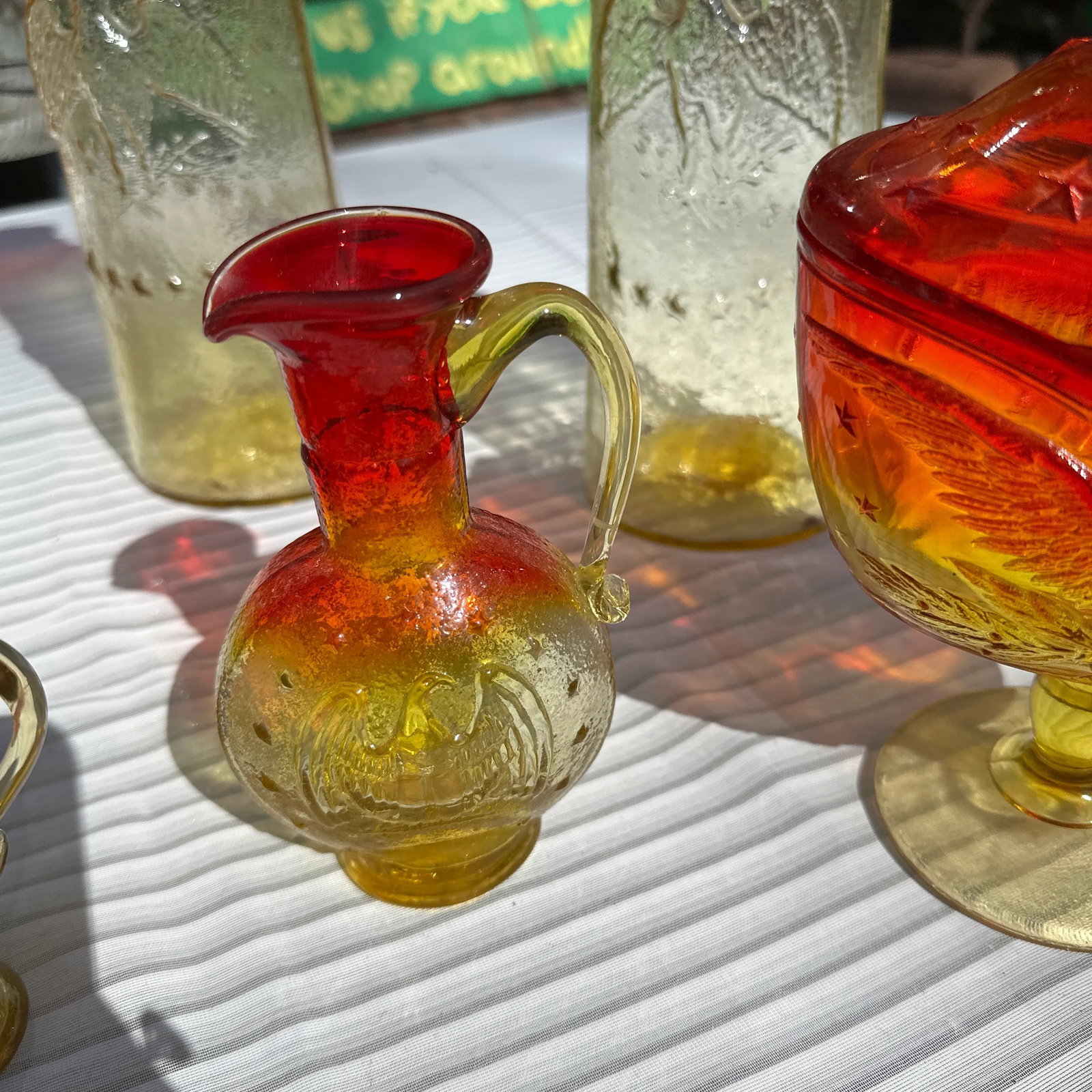 1970s Collection of Red and Yellow Glass Serving Pieces- 6 Pieces - 4