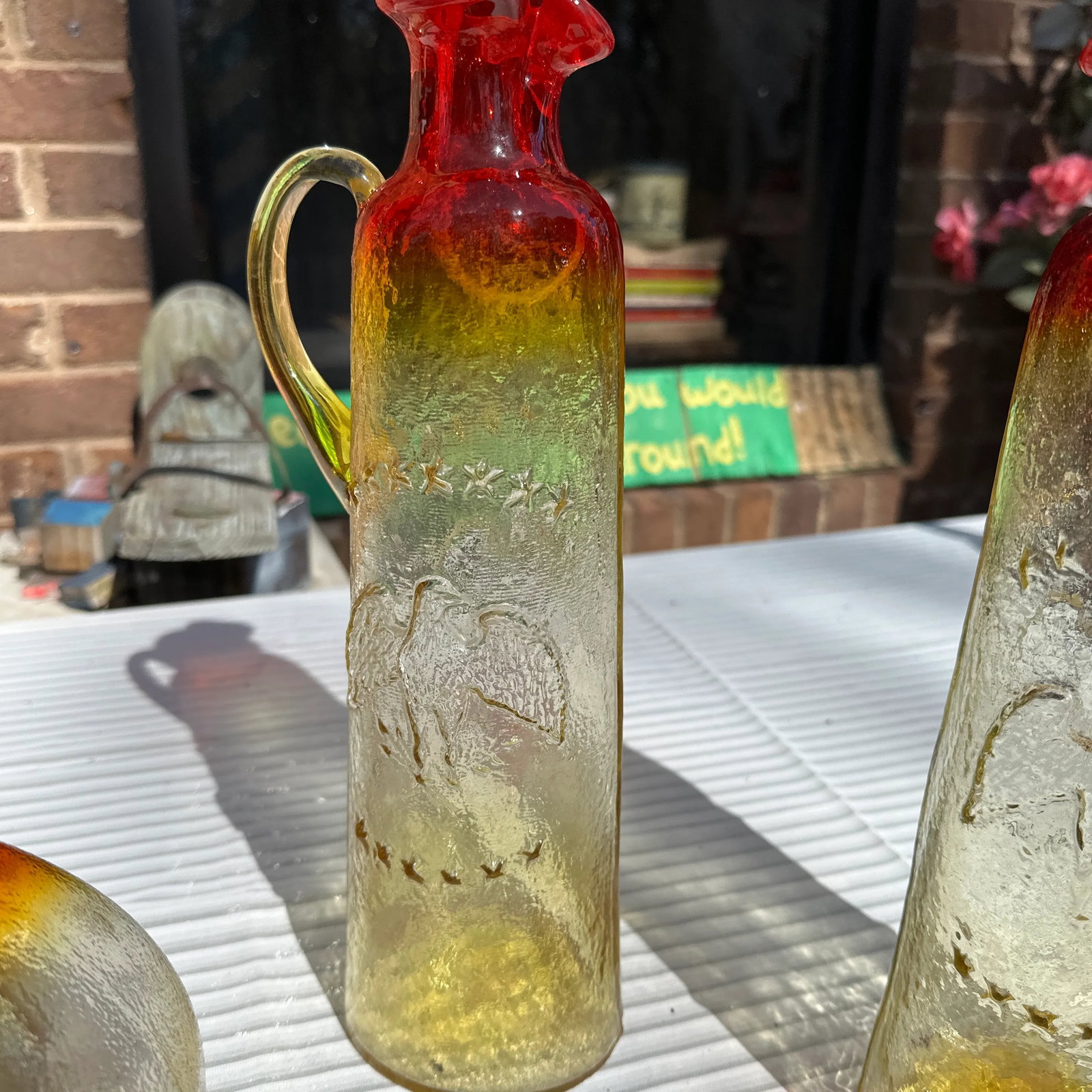 1970s Collection of Red and Yellow Glass Serving Pieces- 6 Pieces - 8