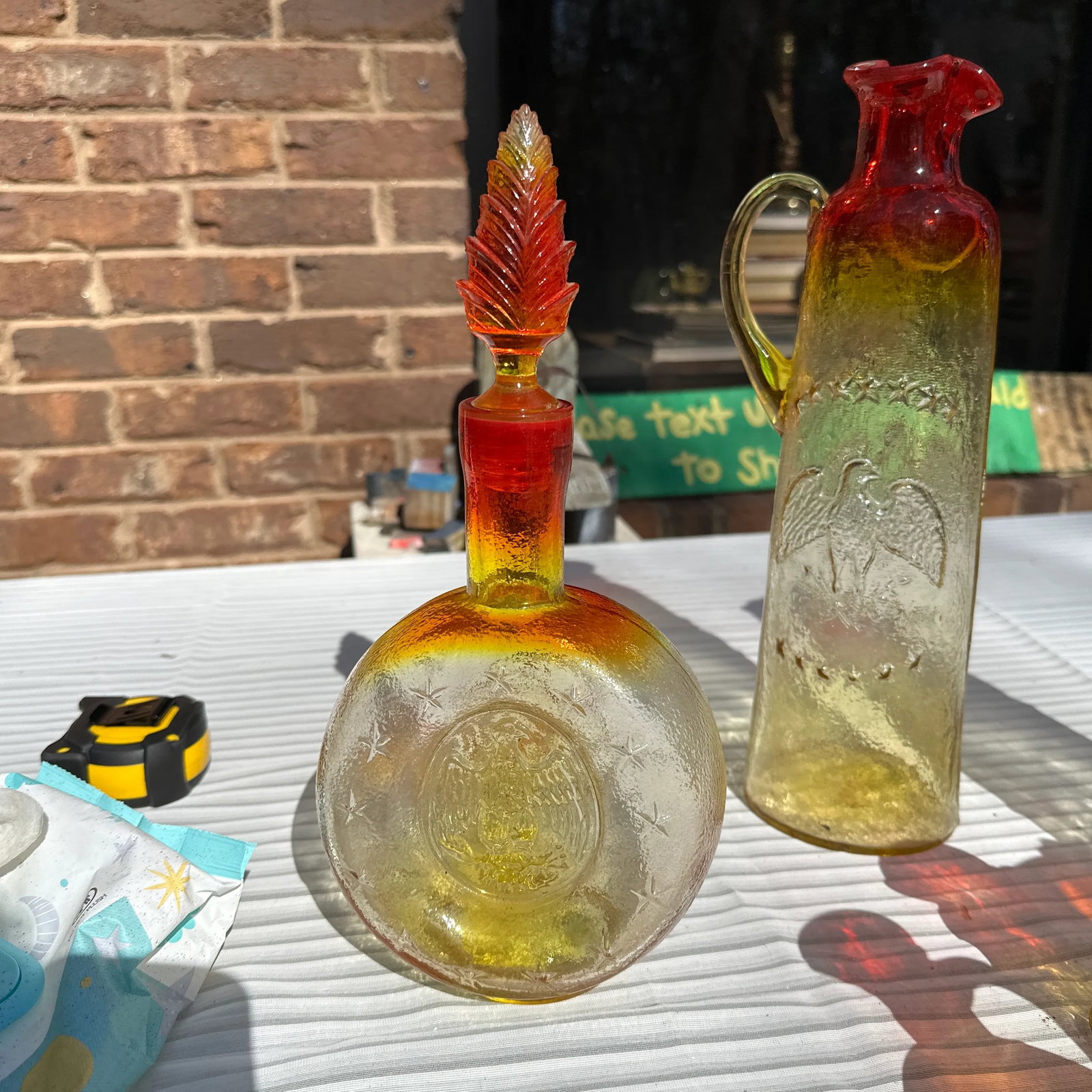 1970s Collection of Red and Yellow Glass Serving Pieces- 6 Pieces - 9