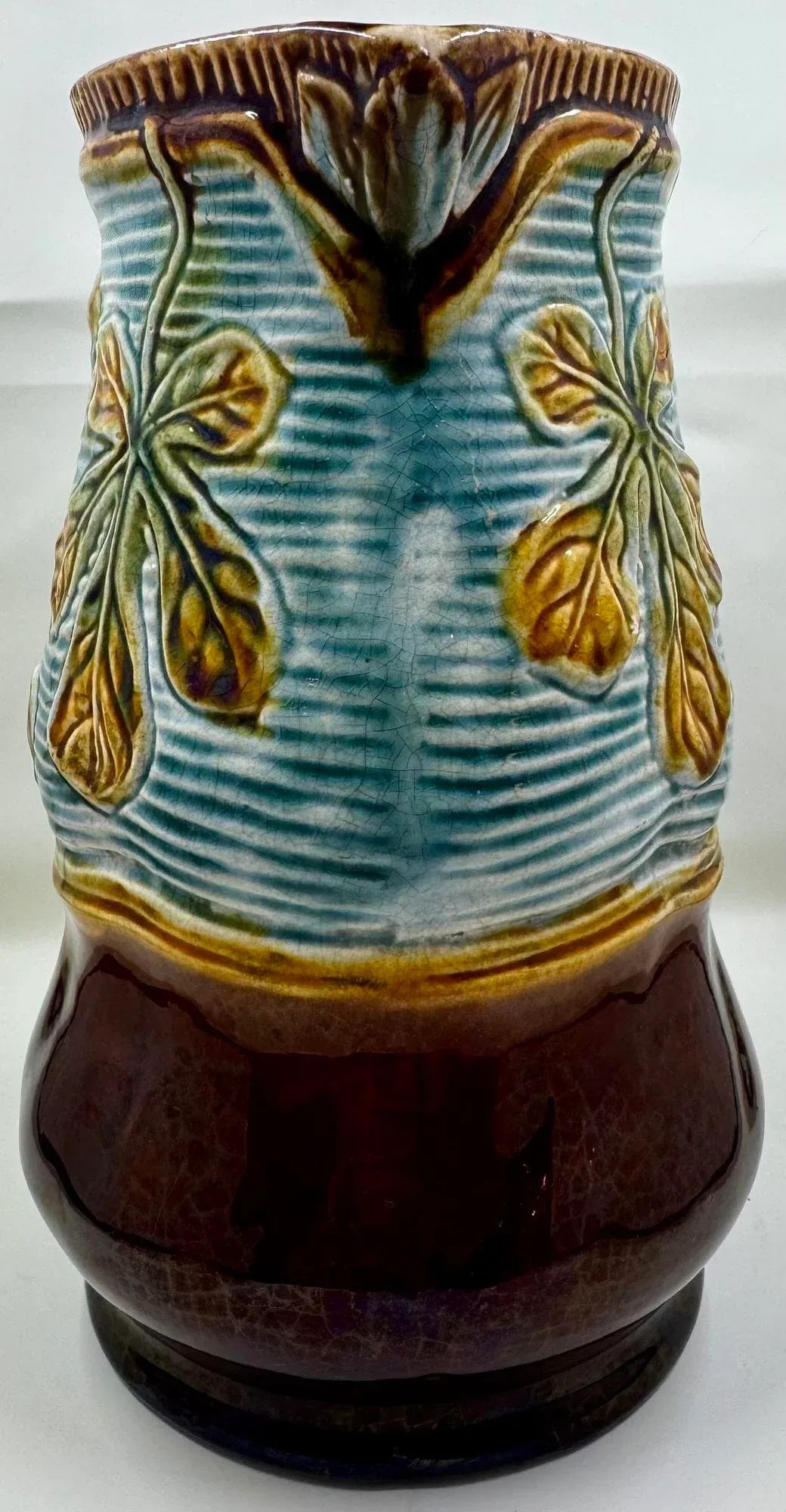 Vintage 1930's French Majolica Pitcher /Jug With Golden Leaf Design - 3