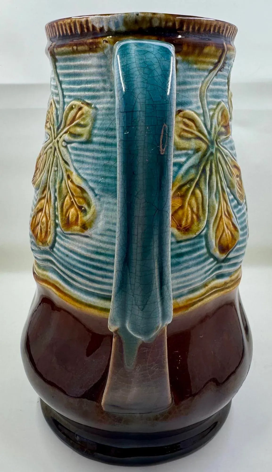 Vintage 1930's French Majolica Pitcher /Jug With Golden Leaf Design - 6