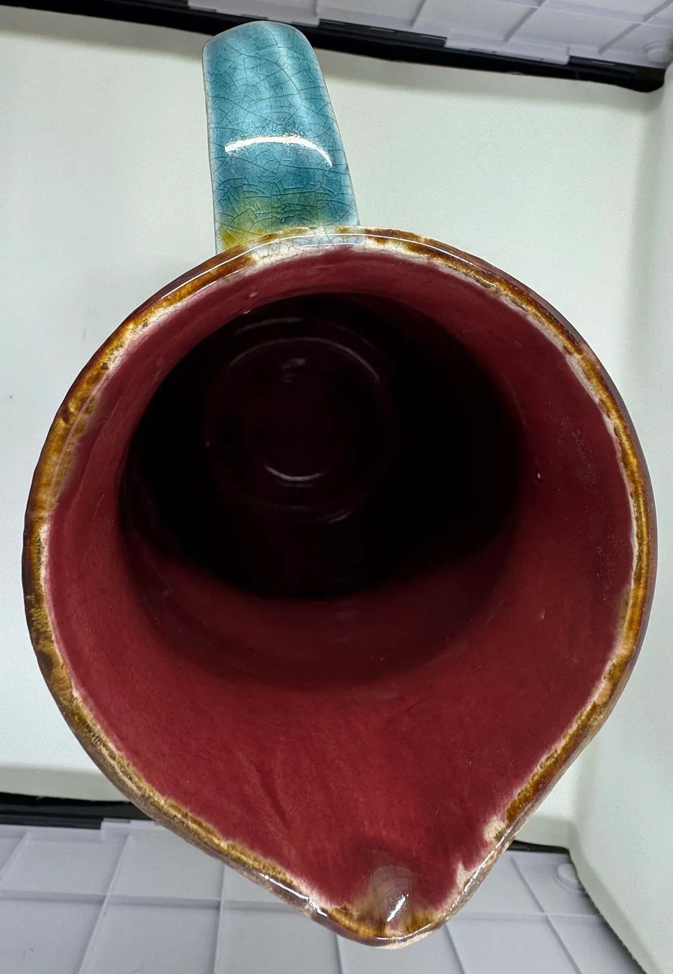 Vintage 1930's French Majolica Pitcher /Jug With Golden Leaf Design - 7
