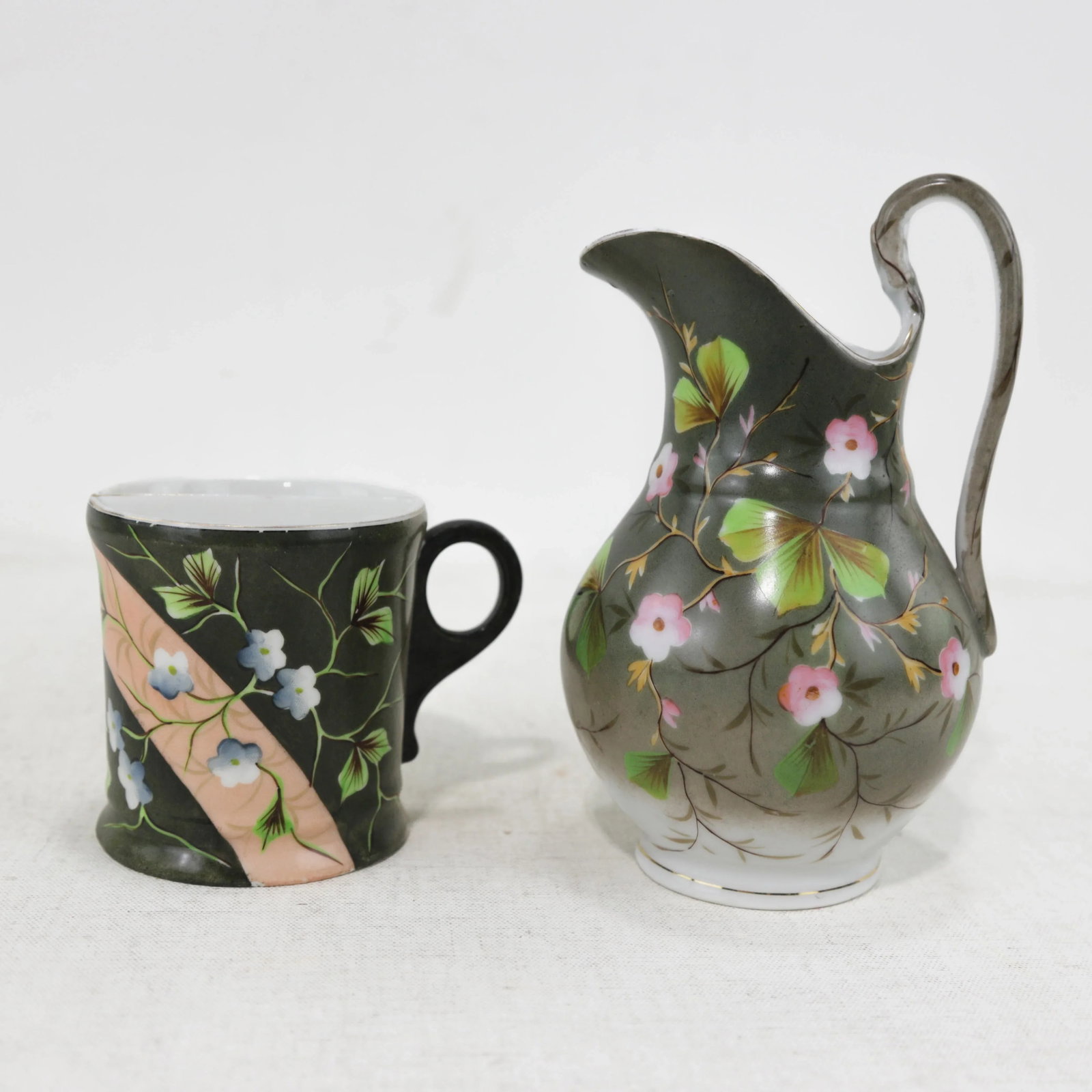 Victorian Vintage Hand-Painted Porcelain Pitcher & Cup Set – Floral Art Nouveau Design - 11