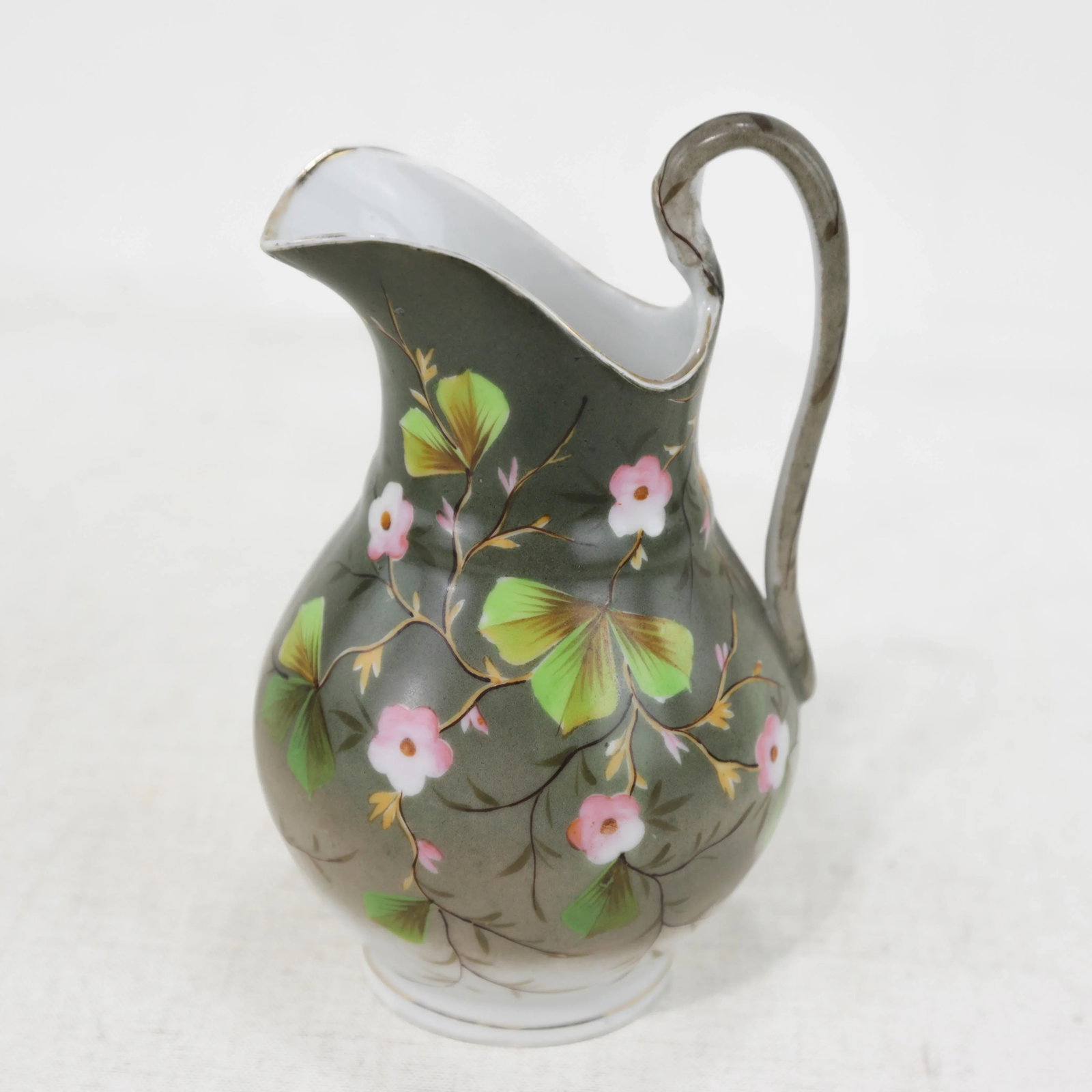 Victorian Vintage Hand-Painted Porcelain Pitcher & Cup Set – Floral Art Nouveau Design - 3