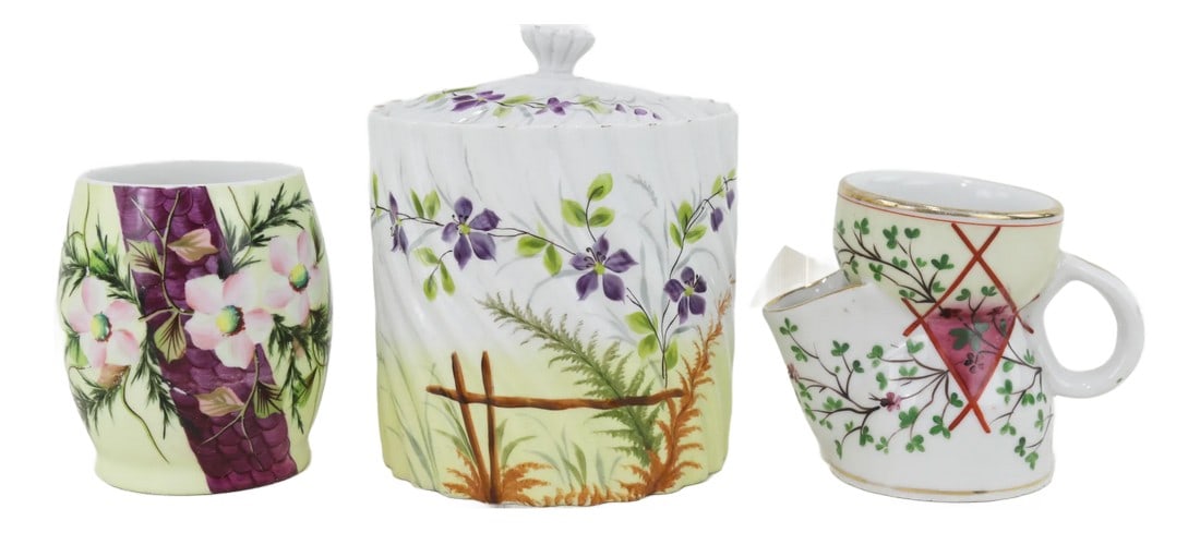 Vintage Victorian Porcelain Shaving Mug & Tumbler With Hand-Painted Floral Designs – Perfect (1 of 12)