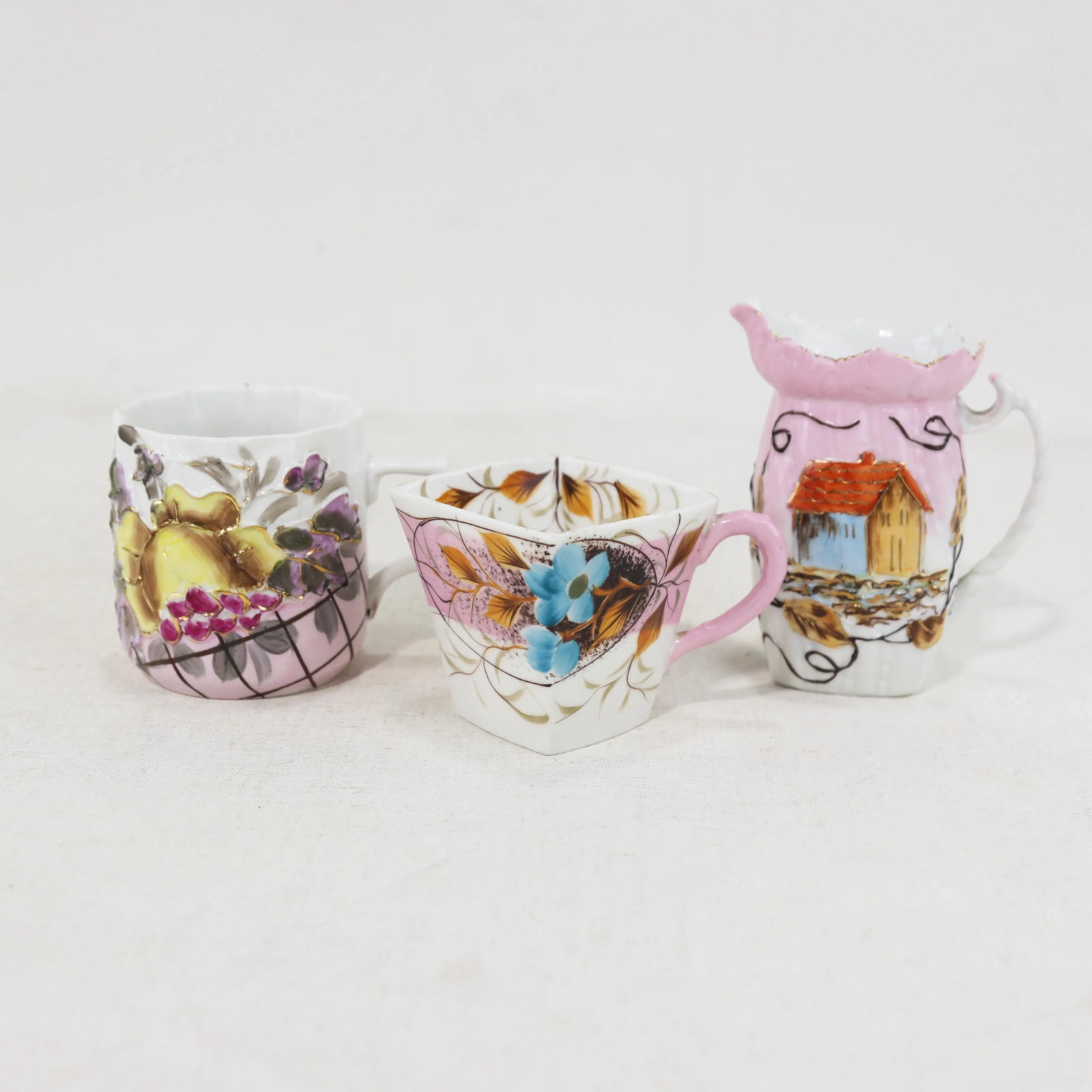 Vintage Victorian Hand-Painted Porcelain Mugs & Pitcher Set – Unique Floral & Landscape - 10