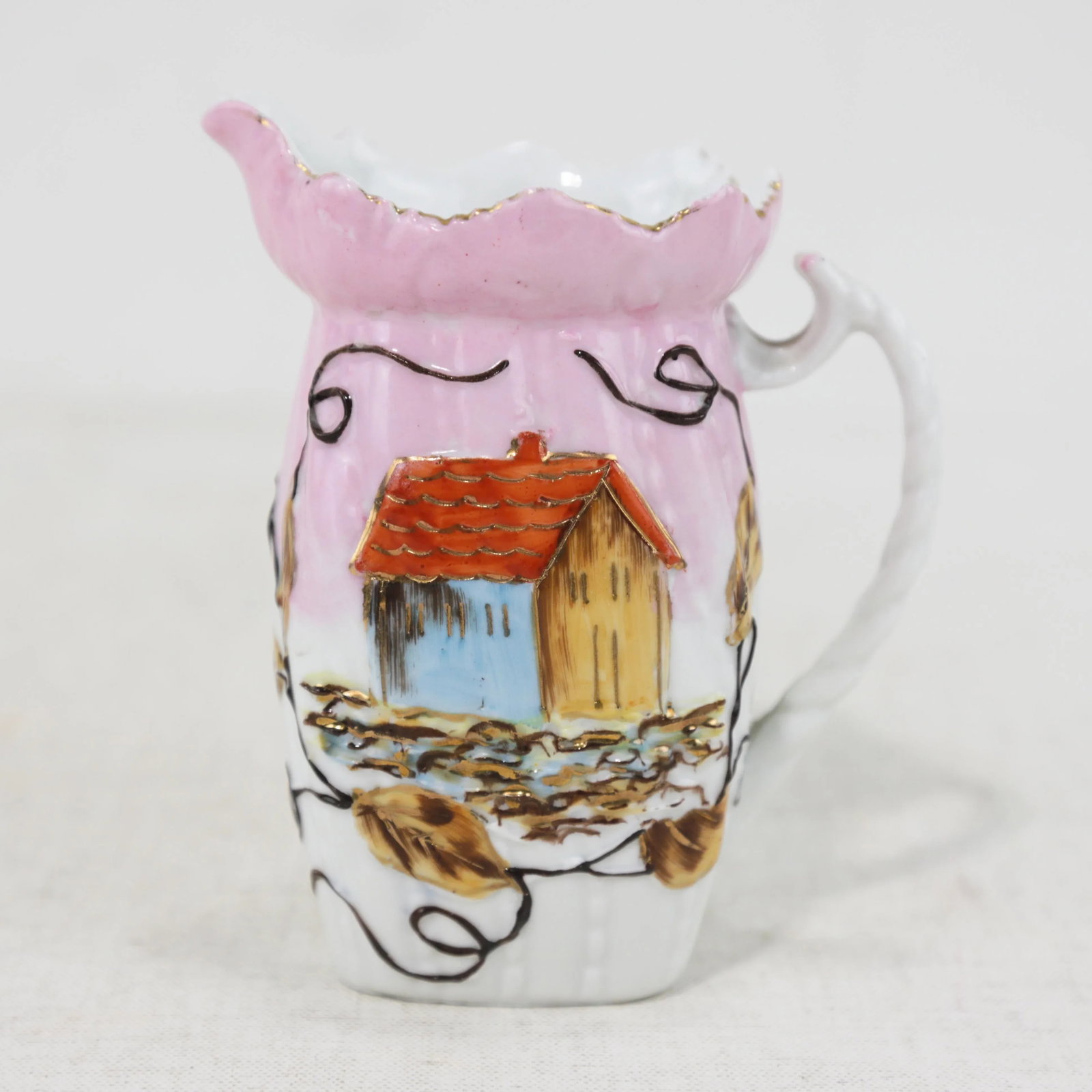 Vintage Victorian Hand-Painted Porcelain Mugs & Pitcher Set – Unique Floral & Landscape - 2