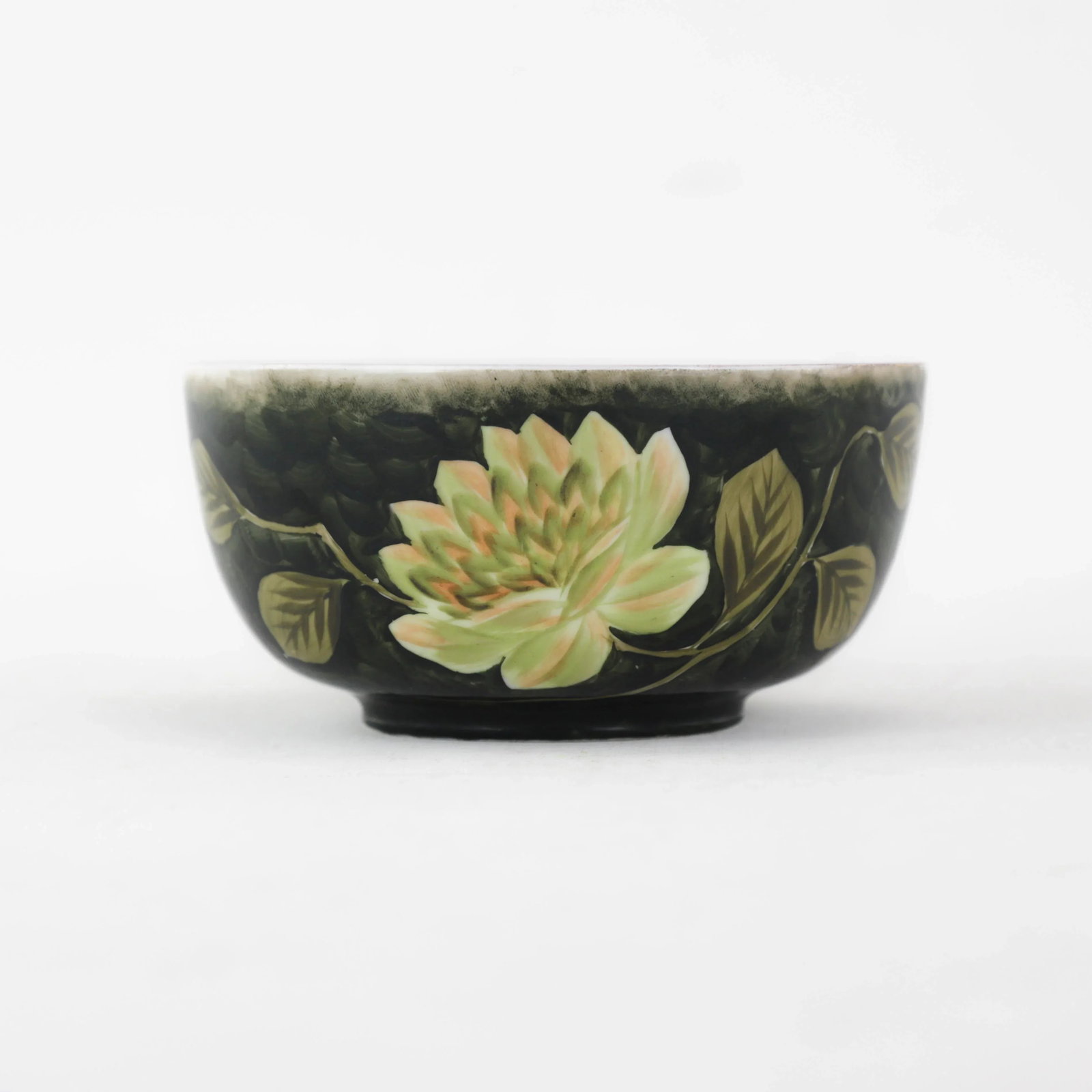 Vintage Victorian Dark Green Hand-Painted Floral Pitcher, Creamer & Bowl Set - 6