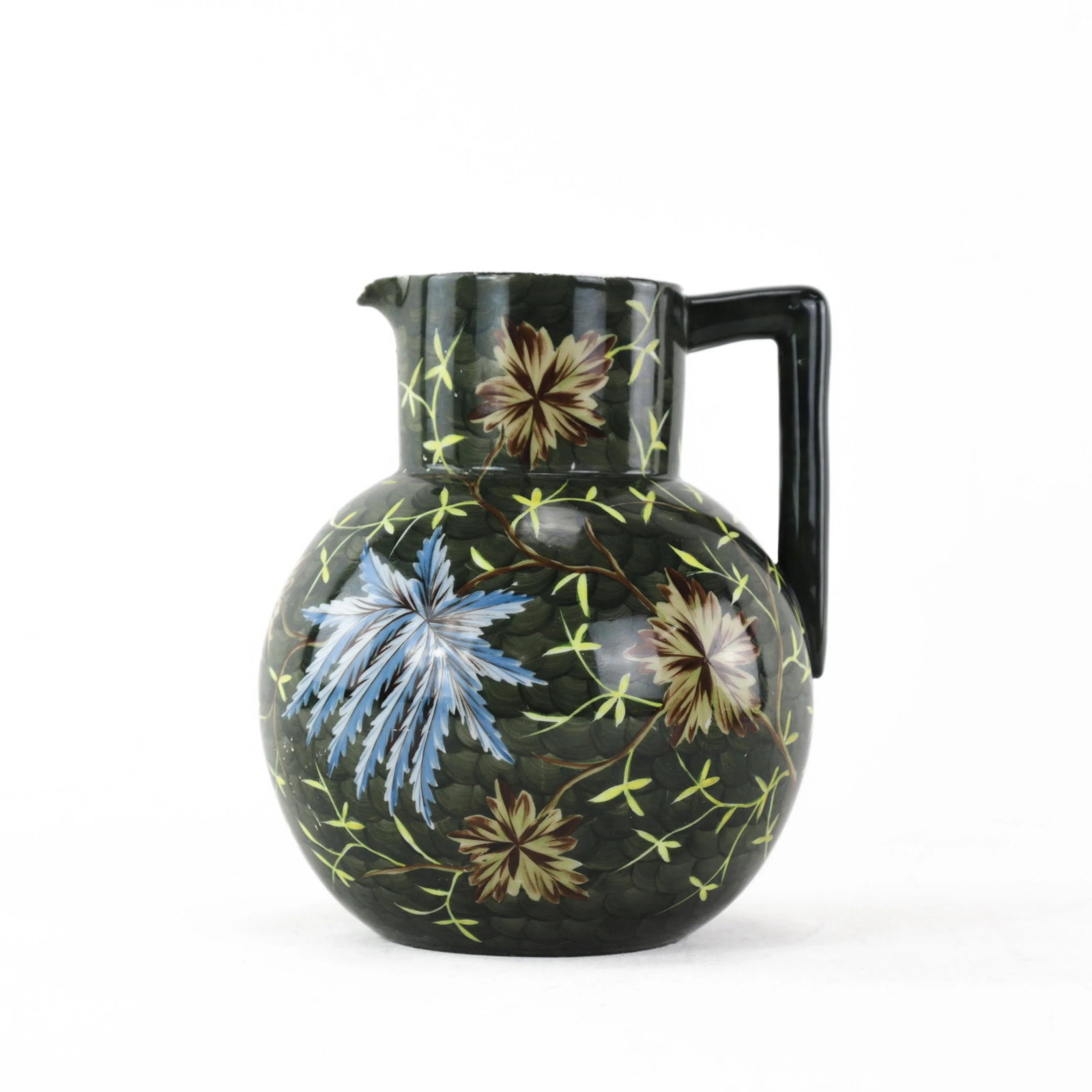 Vintage Victorian Dark Green Hand-Painted Floral Pitcher, Creamer & Bowl Set - 9