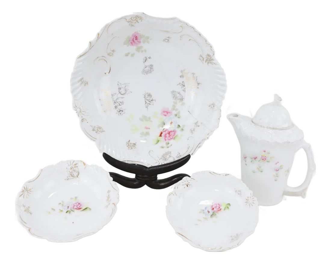 Bavarian White Embossed Porcelain Dinnerware Set With Roses & Gold Trim (1 of 12)