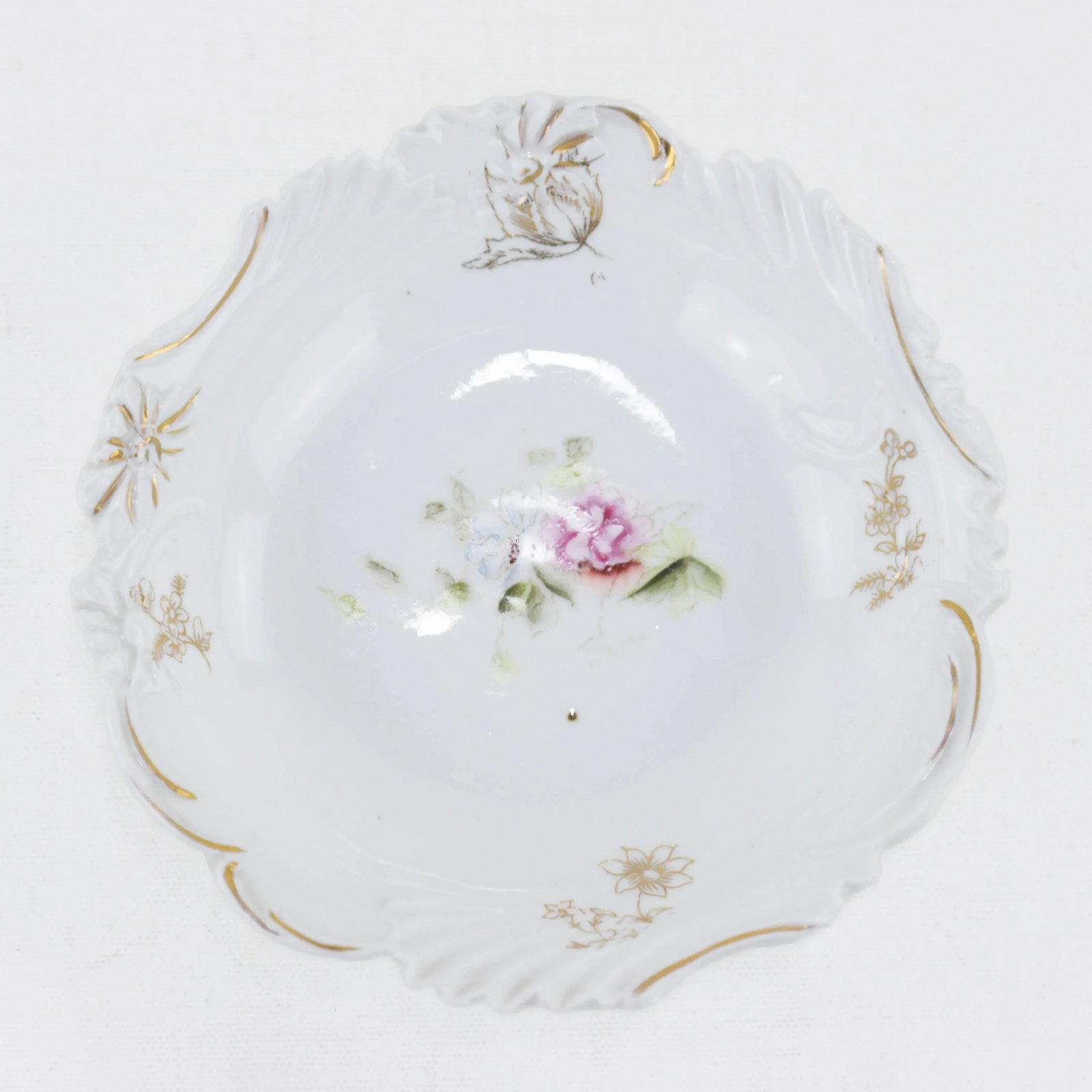 Bavarian White Embossed Porcelain Dinnerware Set With Roses & Gold Trim - 6