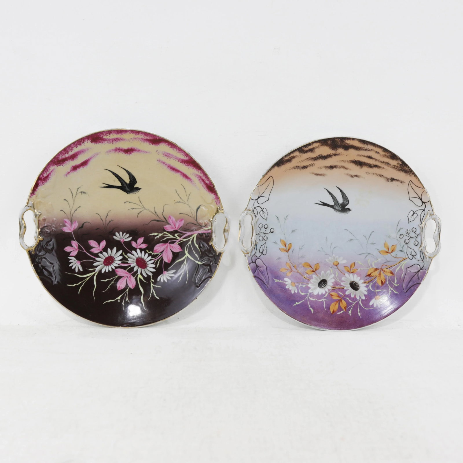 Pair of Vintage Hand-Painted Porcelain Decorative Plates With Bird and Floral Motifs - 11