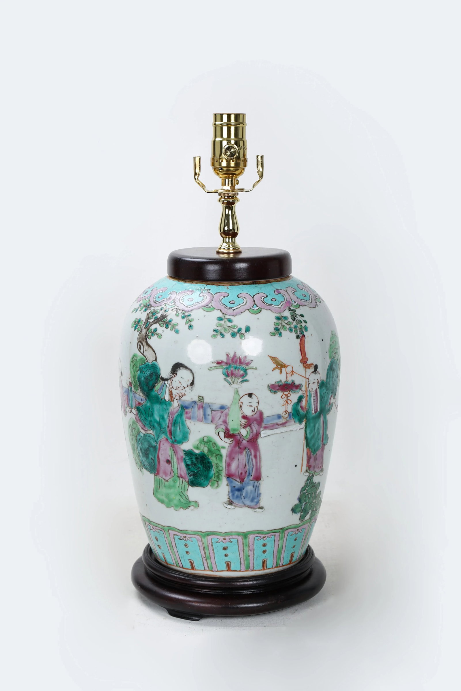 Vintage Famille Rose Scene and Symbols of Prosperity and Happiness Vase Lamp - 10