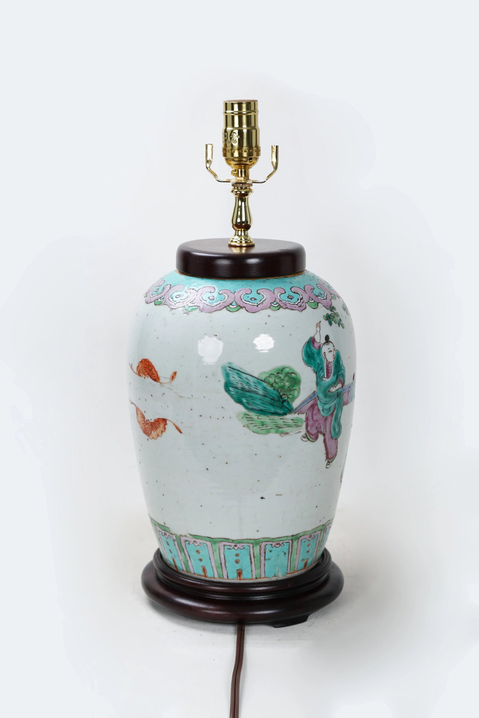 Vintage Famille Rose Scene and Symbols of Prosperity and Happiness Vase Lamp - 5