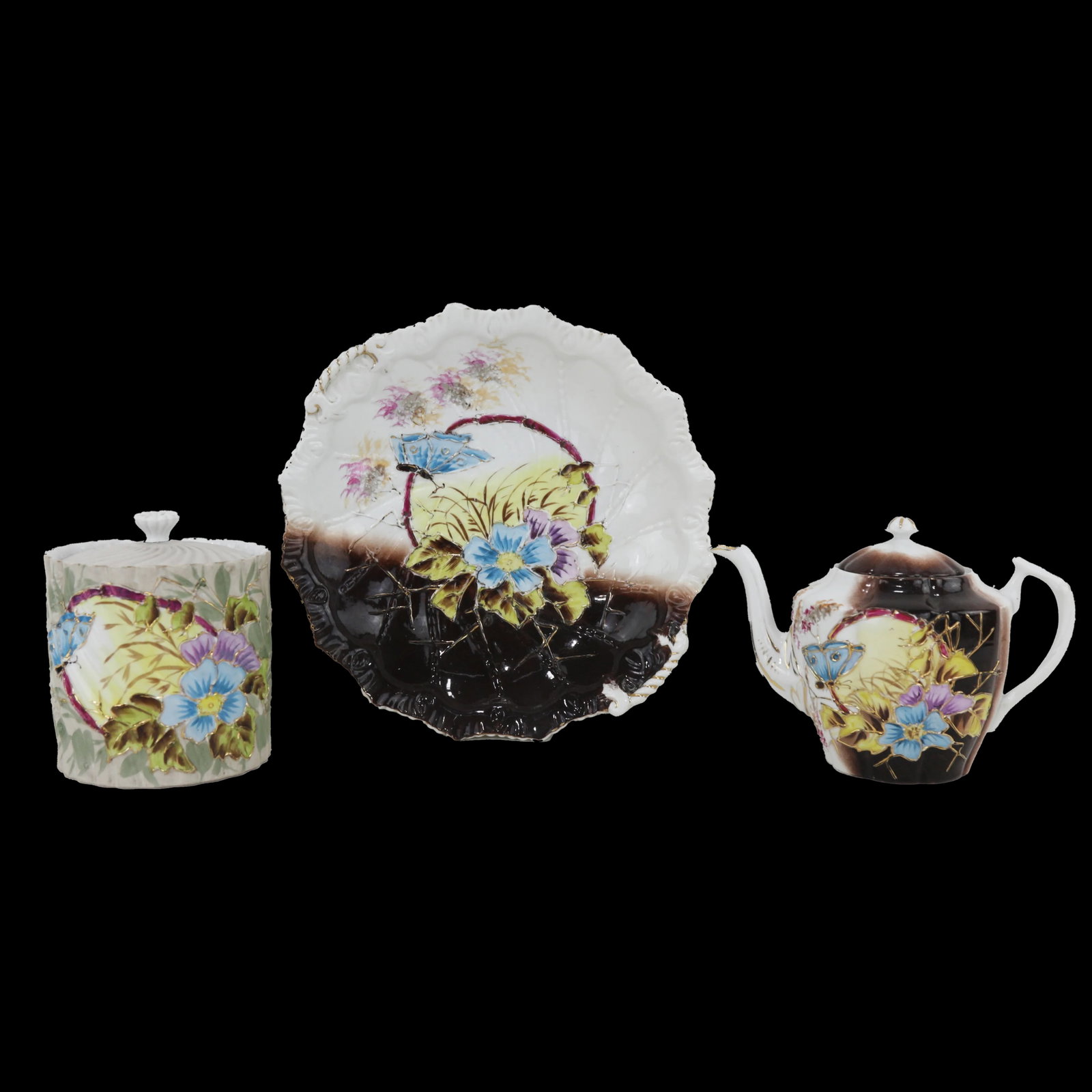 Vintage Victorian Hand-Painted Floral Porcelain Tea Set – Teapot, Sugar Jar & Plate - 12
