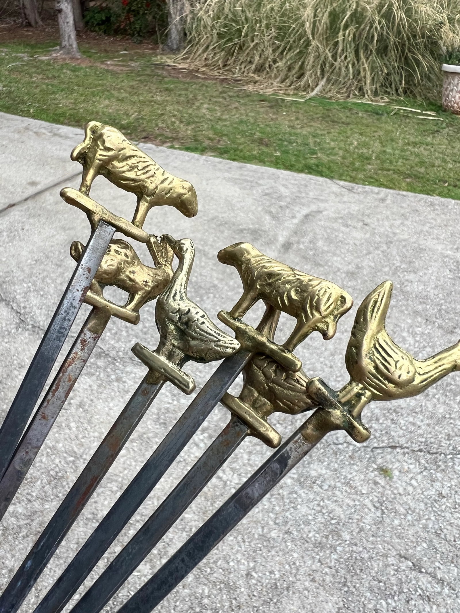 1970s Solid Brass Barnyard Animal Skewers- Set of 6 - 2