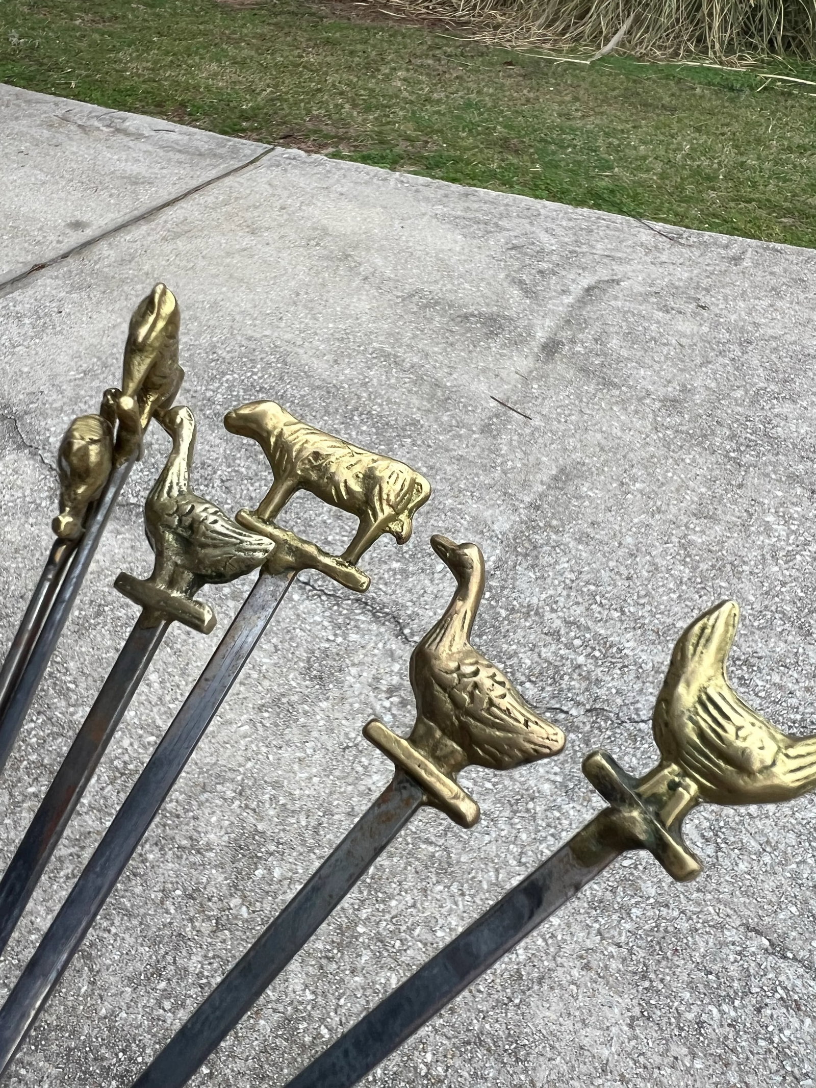 1970s Solid Brass Barnyard Animal Skewers- Set of 6 - 3