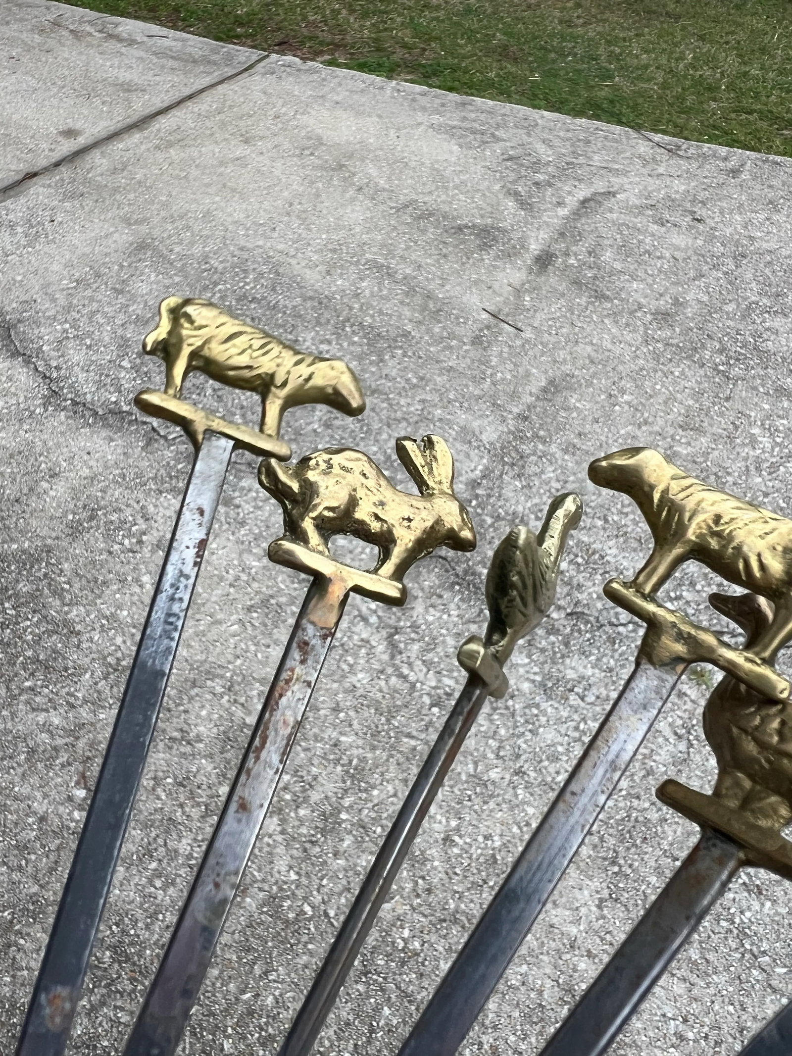 1970s Solid Brass Barnyard Animal Skewers- Set of 6 - 4