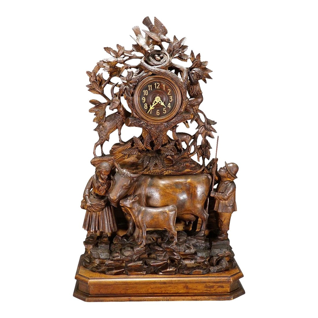 Antique Mantel Clock With Herdsman Family, Goats and Cattle (1 of 12)
