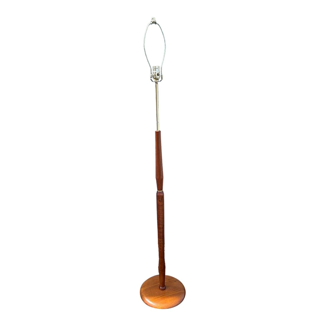 Teak Danish Mid Century Floor Lamp: This stunning mid-century teak and brass floor lamp from the 1960s-1970s showcases a perfect blend of vintage charm and modern functionality. Fully rewired and polished includes harp, it not only
