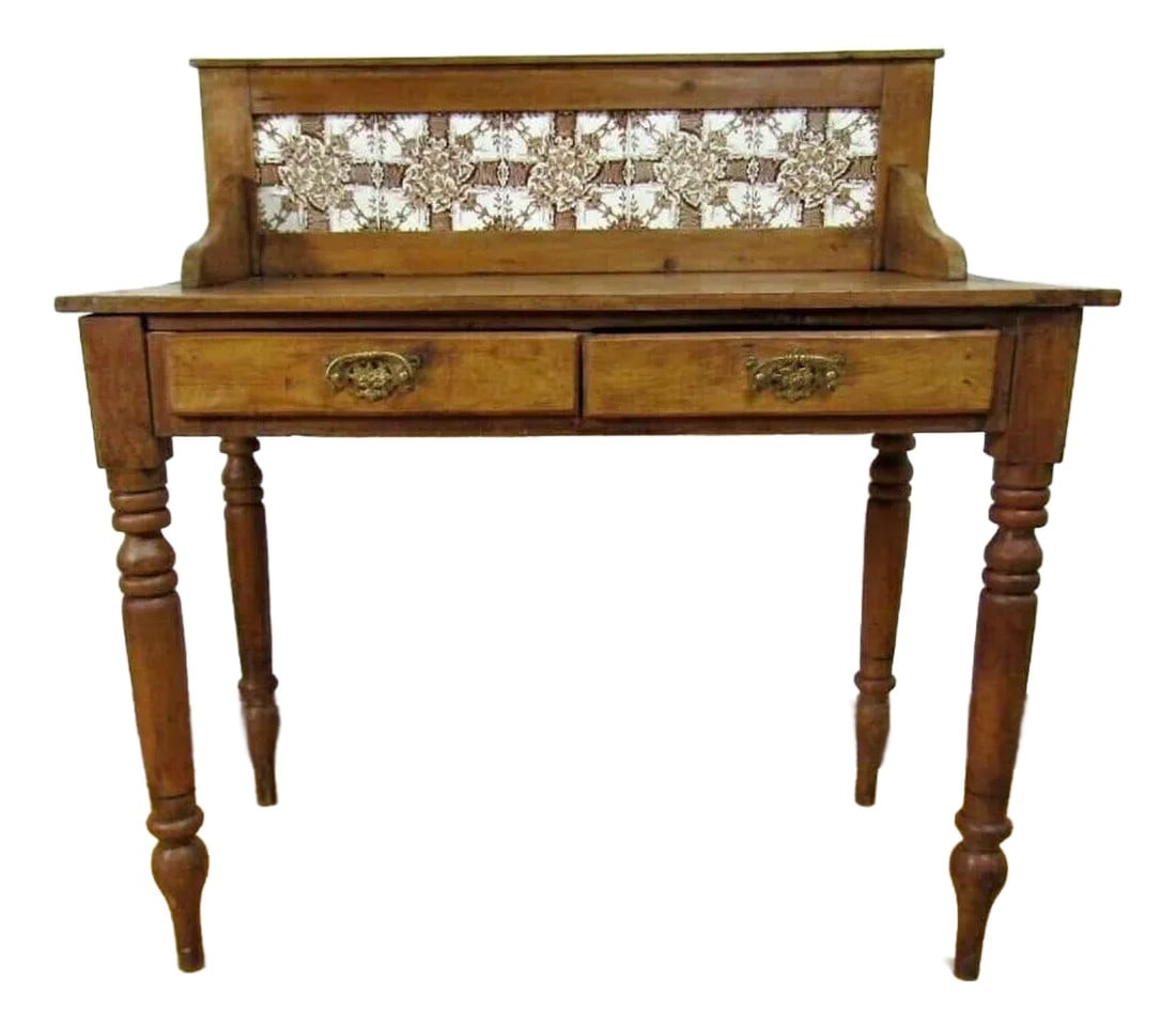 1890s English Victorian Pine Washstand With Tile Backsplash (1 of 6)