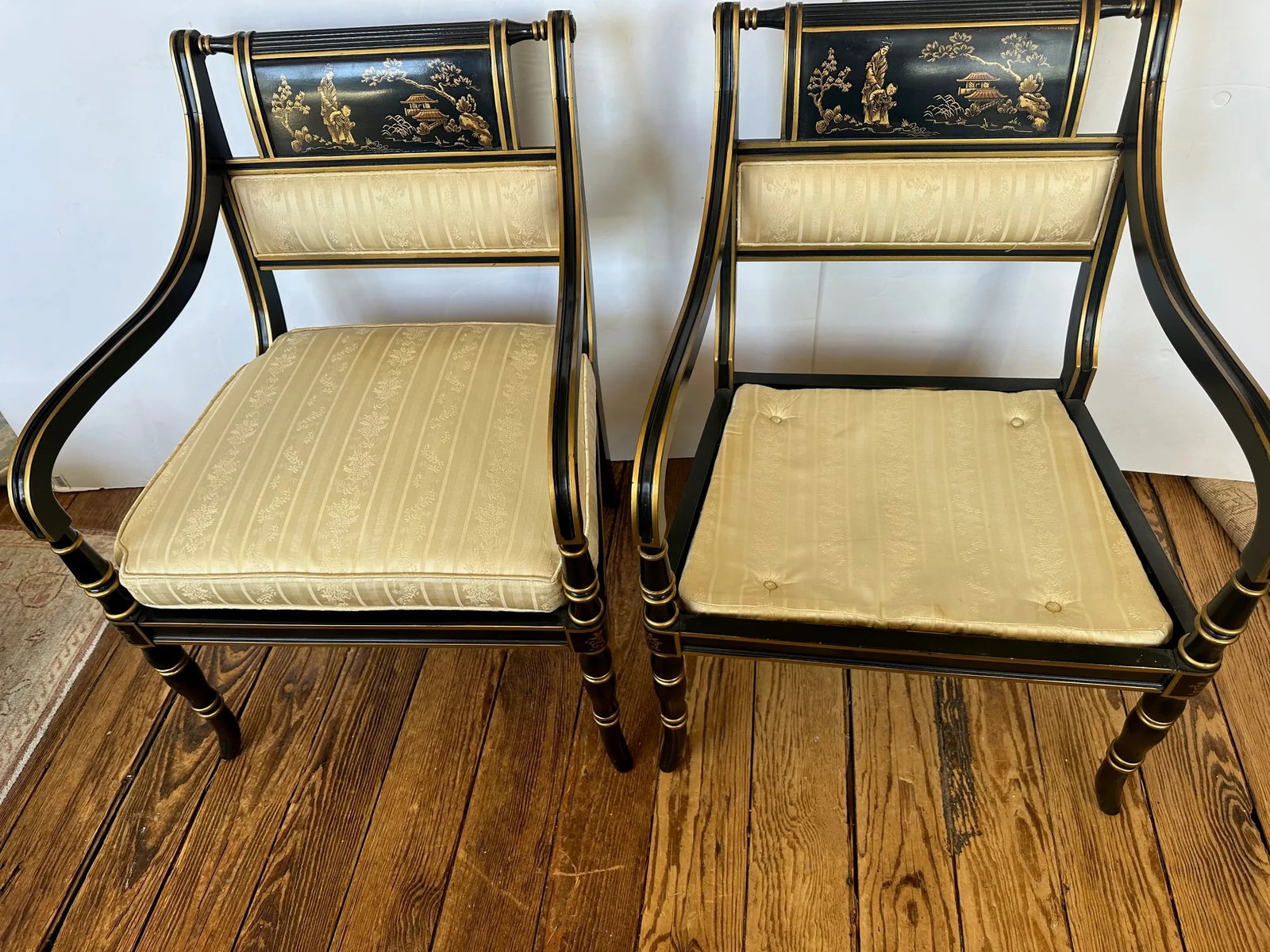 Black & Gold Hollywood Regency Armchairs by Baker -a Pair - 2