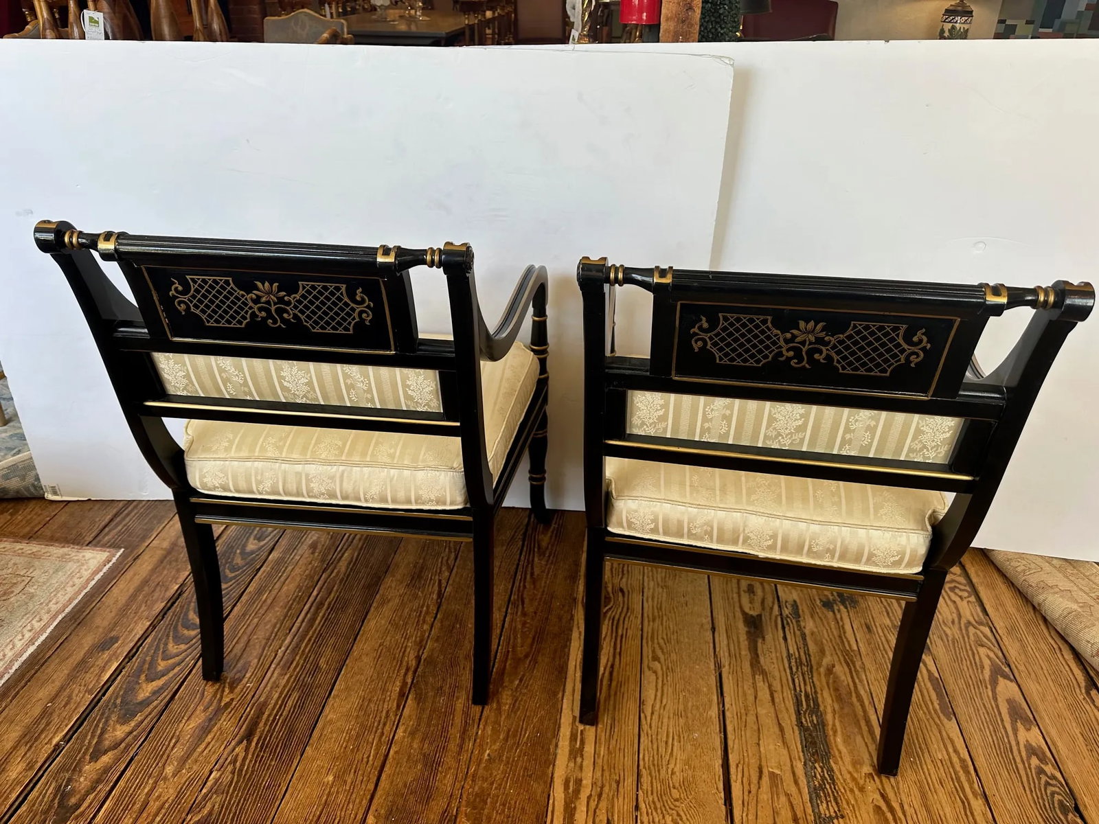 Black & Gold Hollywood Regency Armchairs by Baker -a Pair - 4