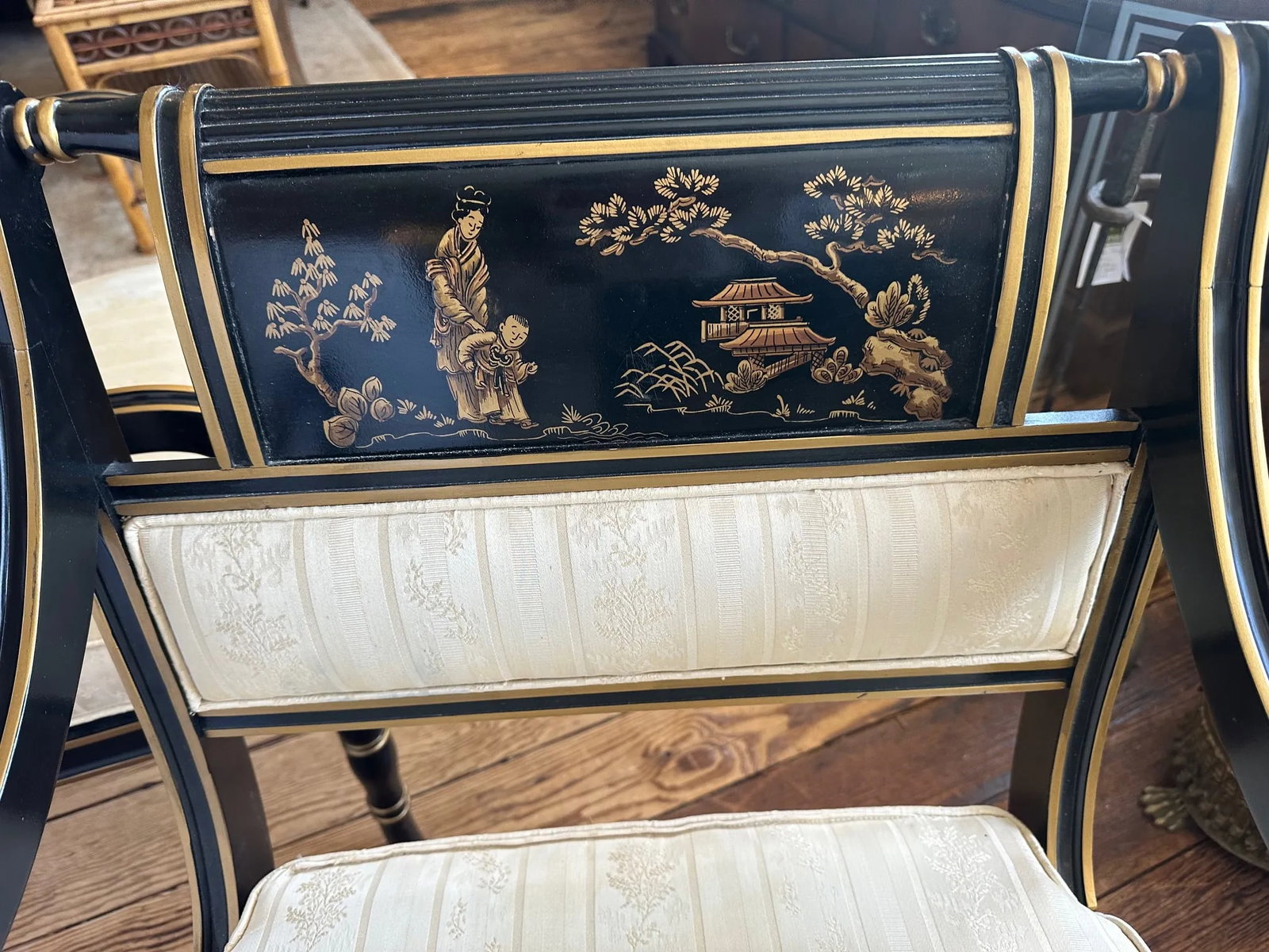 Black & Gold Hollywood Regency Armchairs by Baker -a Pair - 5