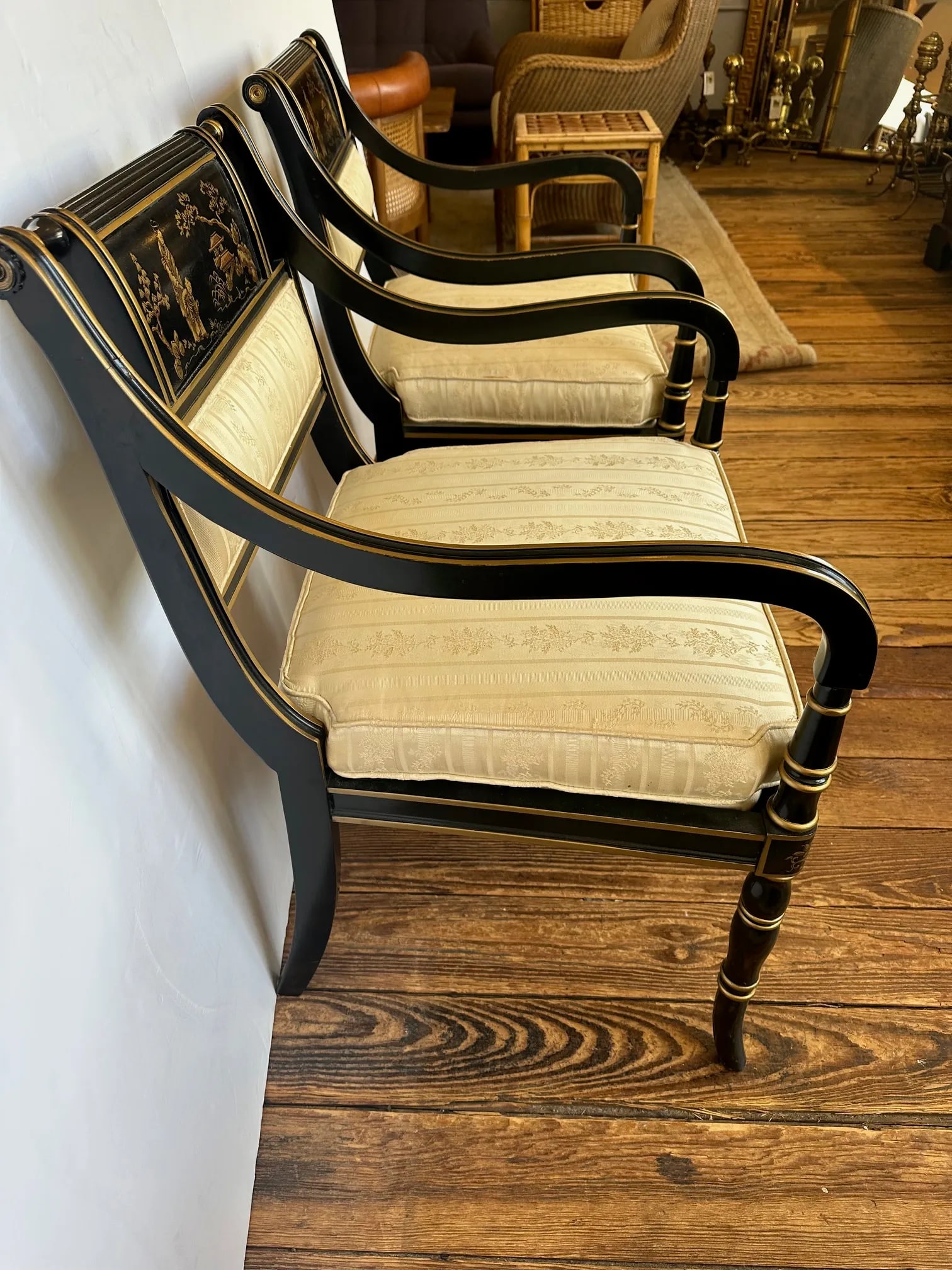 Black & Gold Hollywood Regency Armchairs by Baker -a Pair - 8