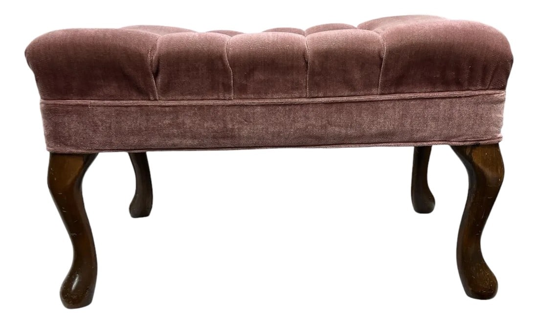 Tufted Dusty Rose Pink Velvet Ottoman (1 of 9)