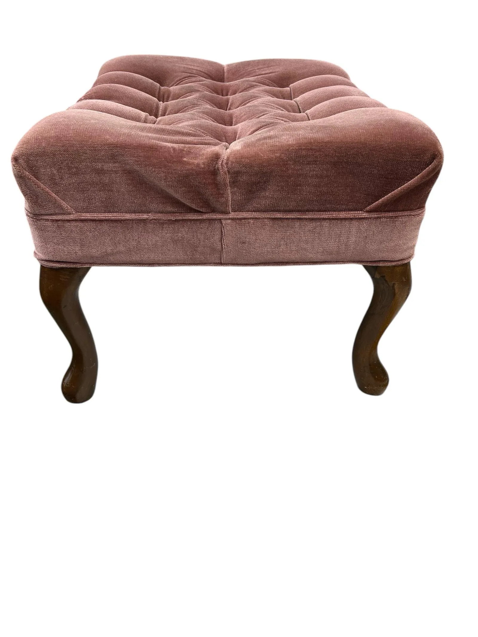 Tufted Dusty Rose Pink Velvet Ottoman - 4