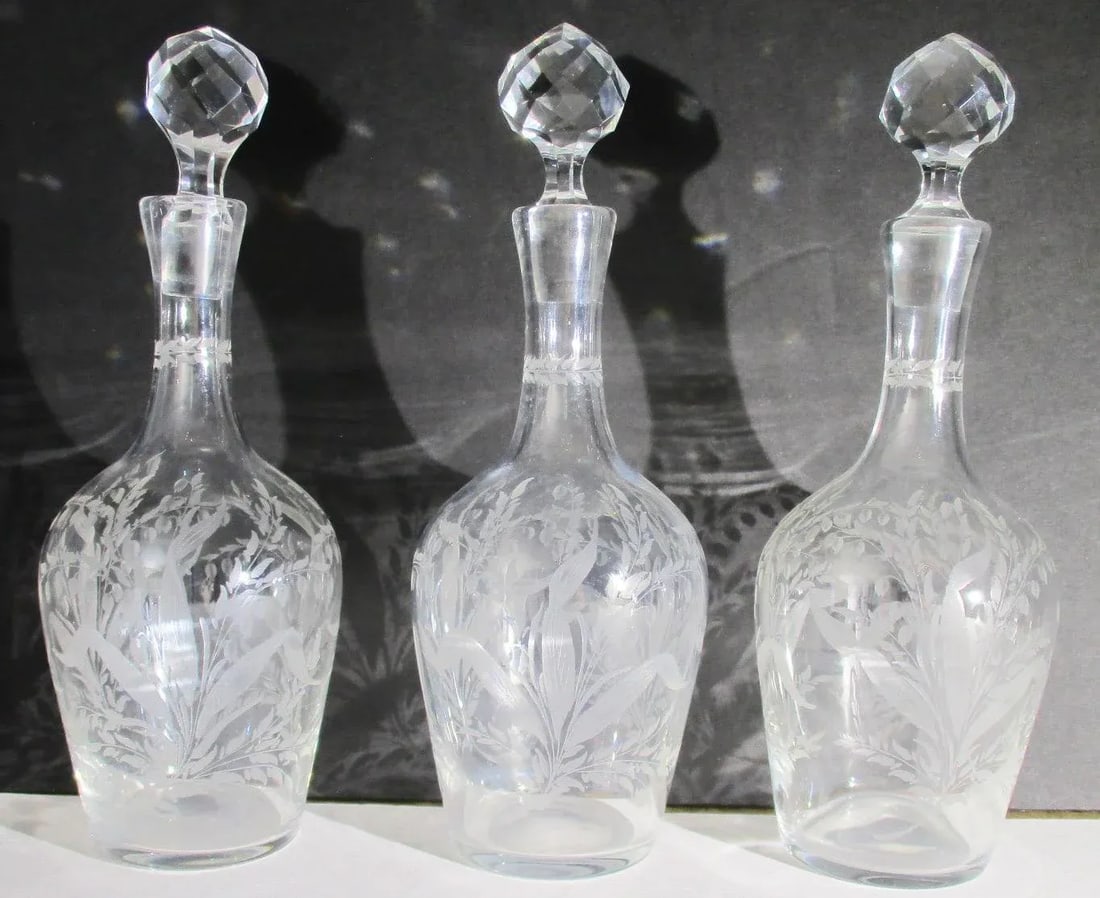 Antique Cut Glass Liqueur Decanters - Set of 3 - 3